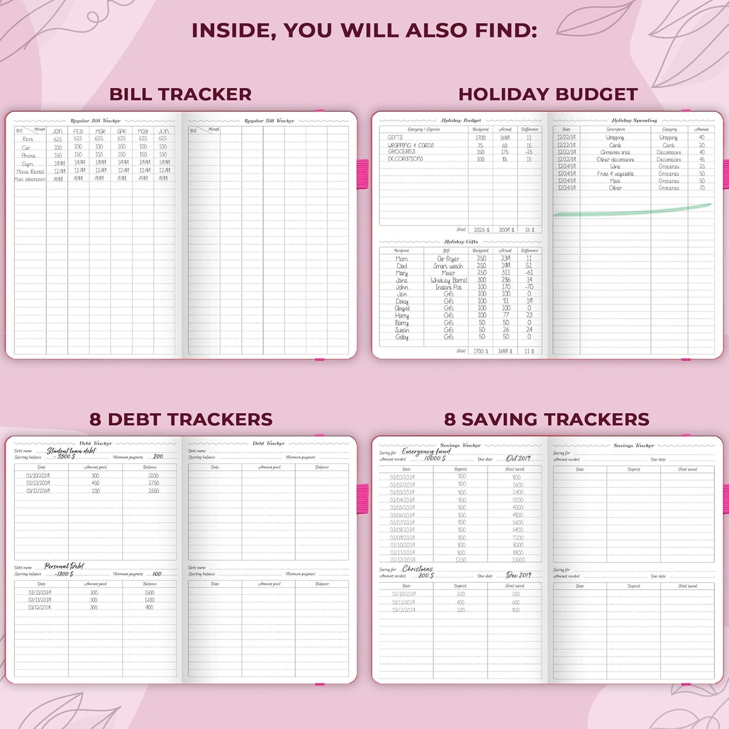 GoGirl Budget Planner – Monthly Financial Planner Organizer Budget Book. Expense Tracker Notebook Journal to Control Money, A5 (Hot Pink)