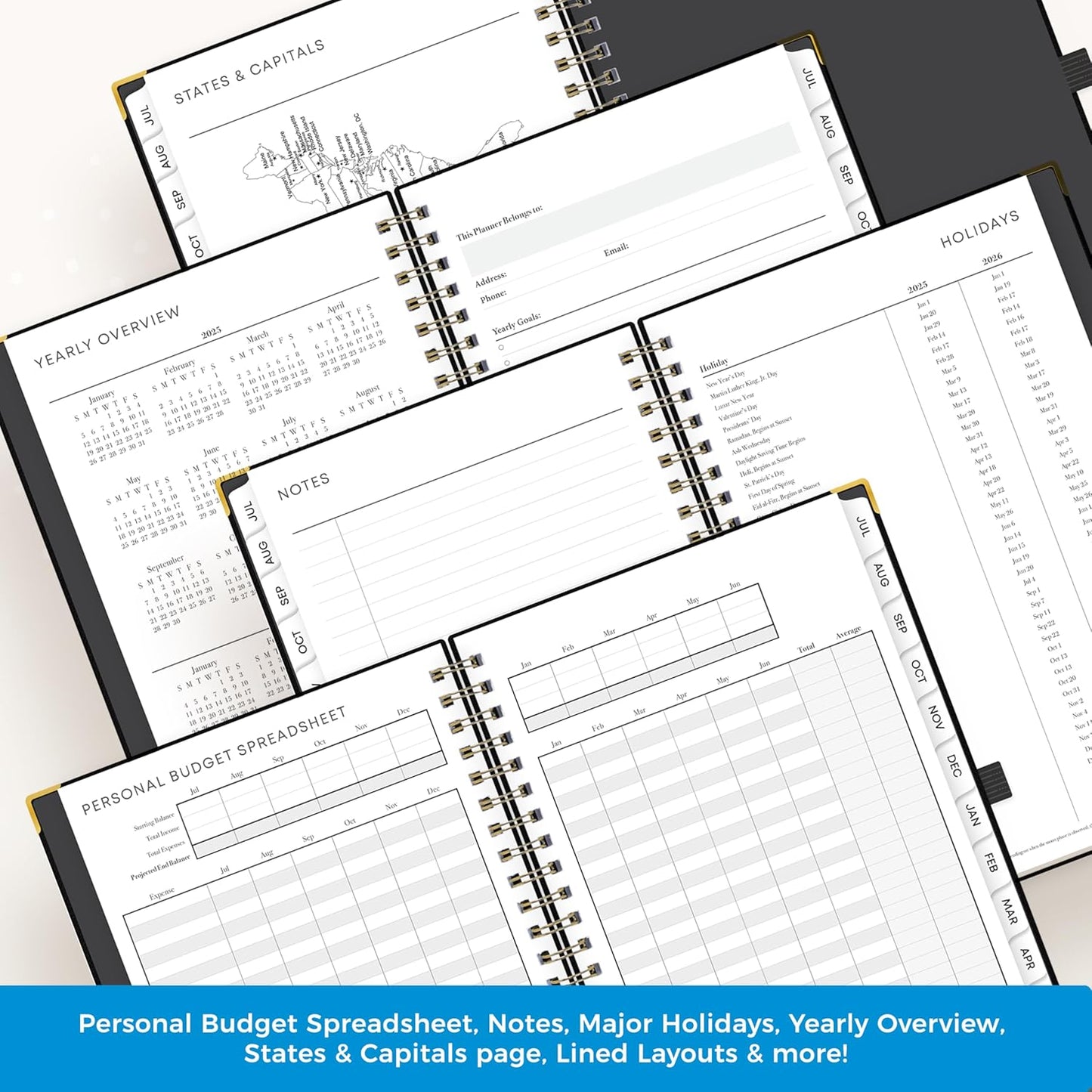 Blue Sky 2025-2026 Academic Year Weekly and Monthly Planner Calendar, July 2025 - June 2026, 12-Month, 5" x 8", Faux Leather Cover, Wirebound, Storage Pocket, Laminated Tabs, Black