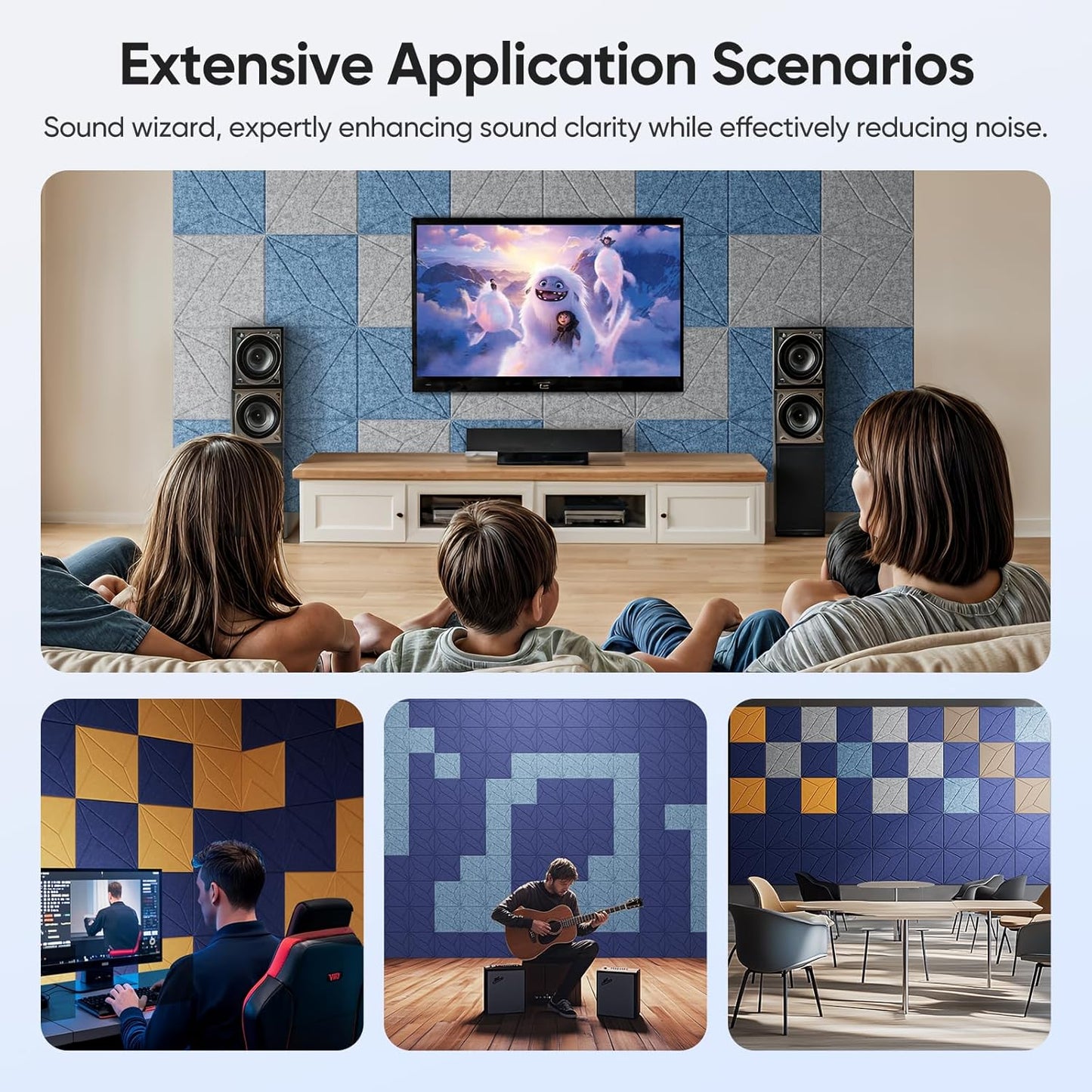 12 Pack 12" X 12" X 0.4" Acoustic Panels for Wall Sound Absorbing, P-Stripes Square Self-Adhesive Sound Panels, High Density Suitable for Multiple Scenarios(Light Sky Blue)