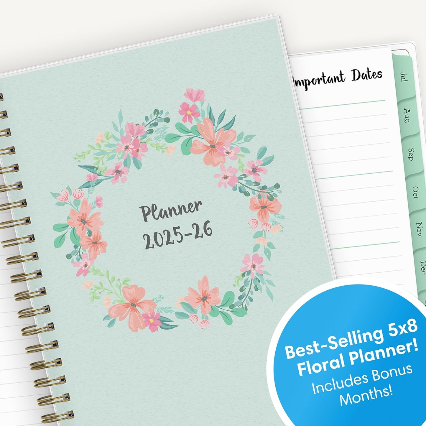 Blue Sky 2025-2026 Weekly and Monthly Academic Year Planner Calendar, July 2025 - June 2026, 5" x 8", Flexible Cover, Wirebound, Laminated Tabs, Laurel