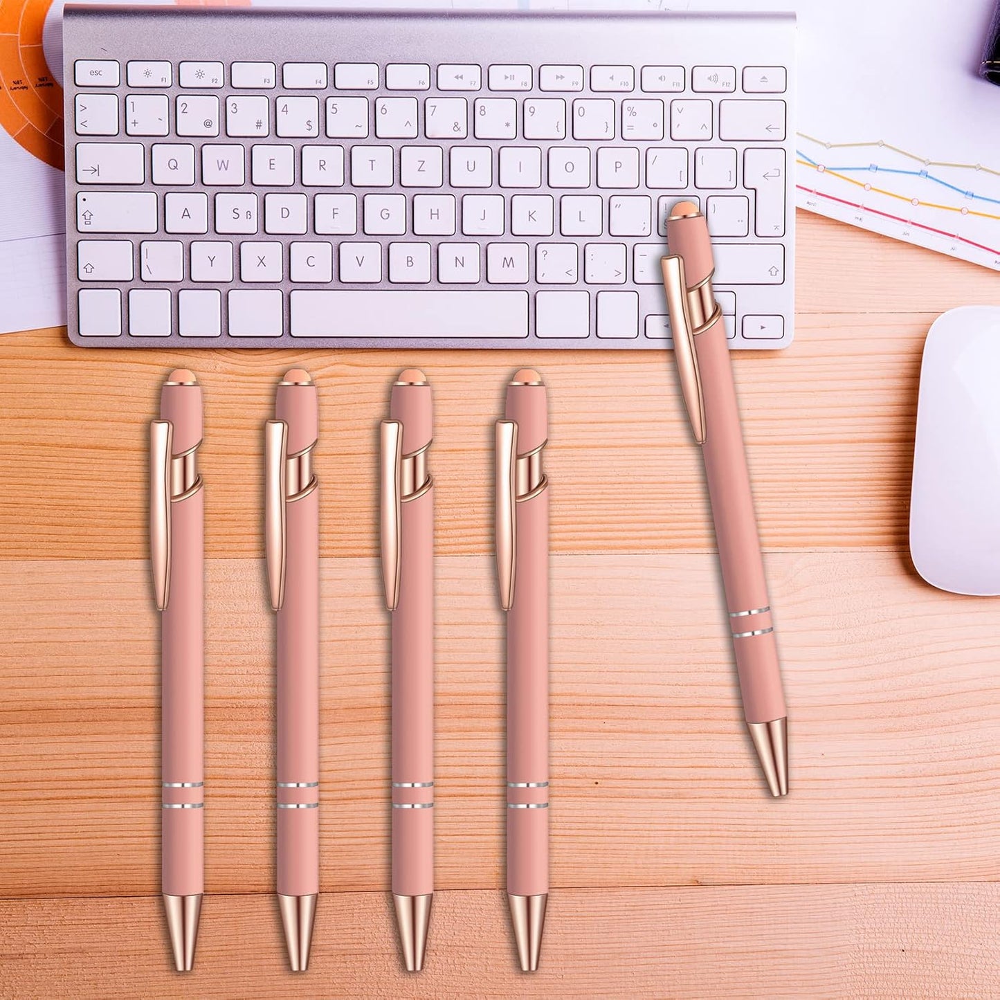 8 Pcs Blue Ink Ballpoint Pen with Stylus Tip 2 in 1 Stylus Ballpoint Pen Metal Pens Stylus Pen for Touch Screens School Office Coworkers (Pink Rose Gold)