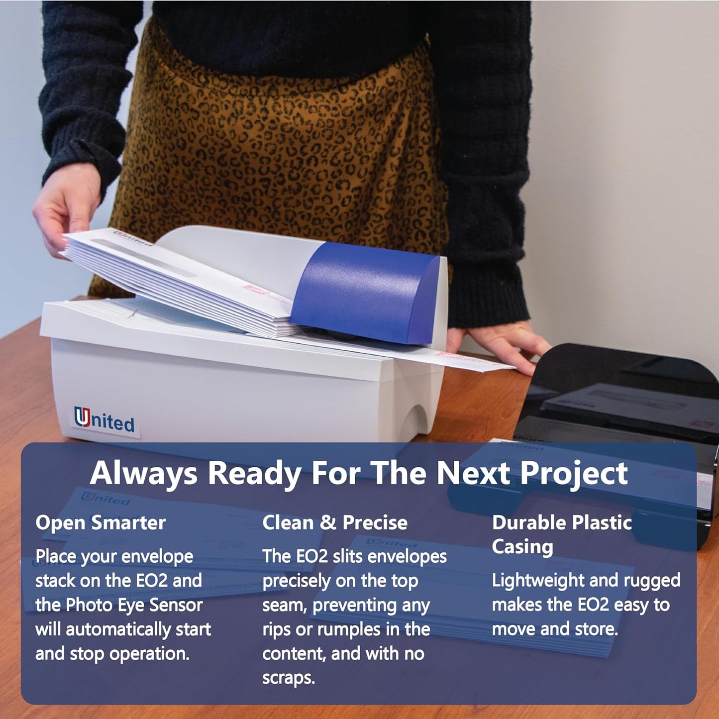 United Office Products EO2 Electric Letter Opener, Automatic Desktop Envelope Opener, Mess-Free Envelope Slitting Machine