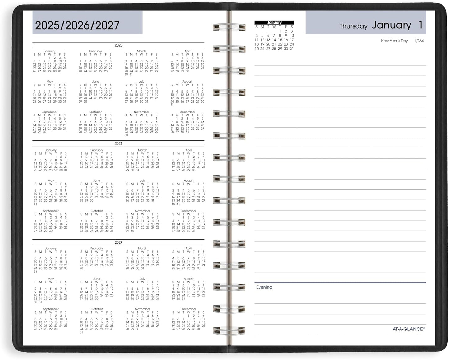 AT-A-GLANCE 2026 Planner, Daily, Open Scheduling, 5" x 8", Small, DayMinder, Black (SK460026)