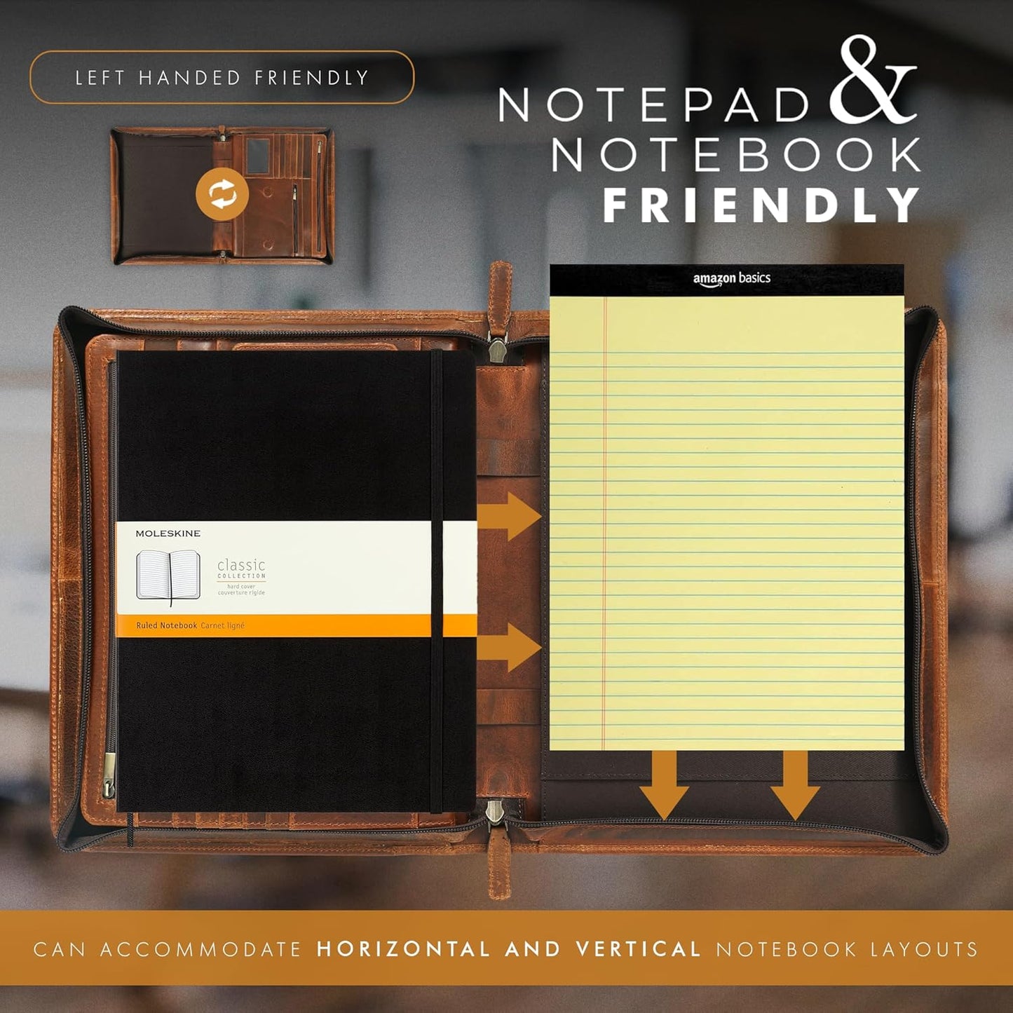 Leather Portfolio Organizer Folio Leather Padfolio Portfolio Binder Portfolio Folder Leather Portfolio for Men Women Business Notebook Cover Resume Folder Legal Pad Portfolio Notebook Holder - ELIZO