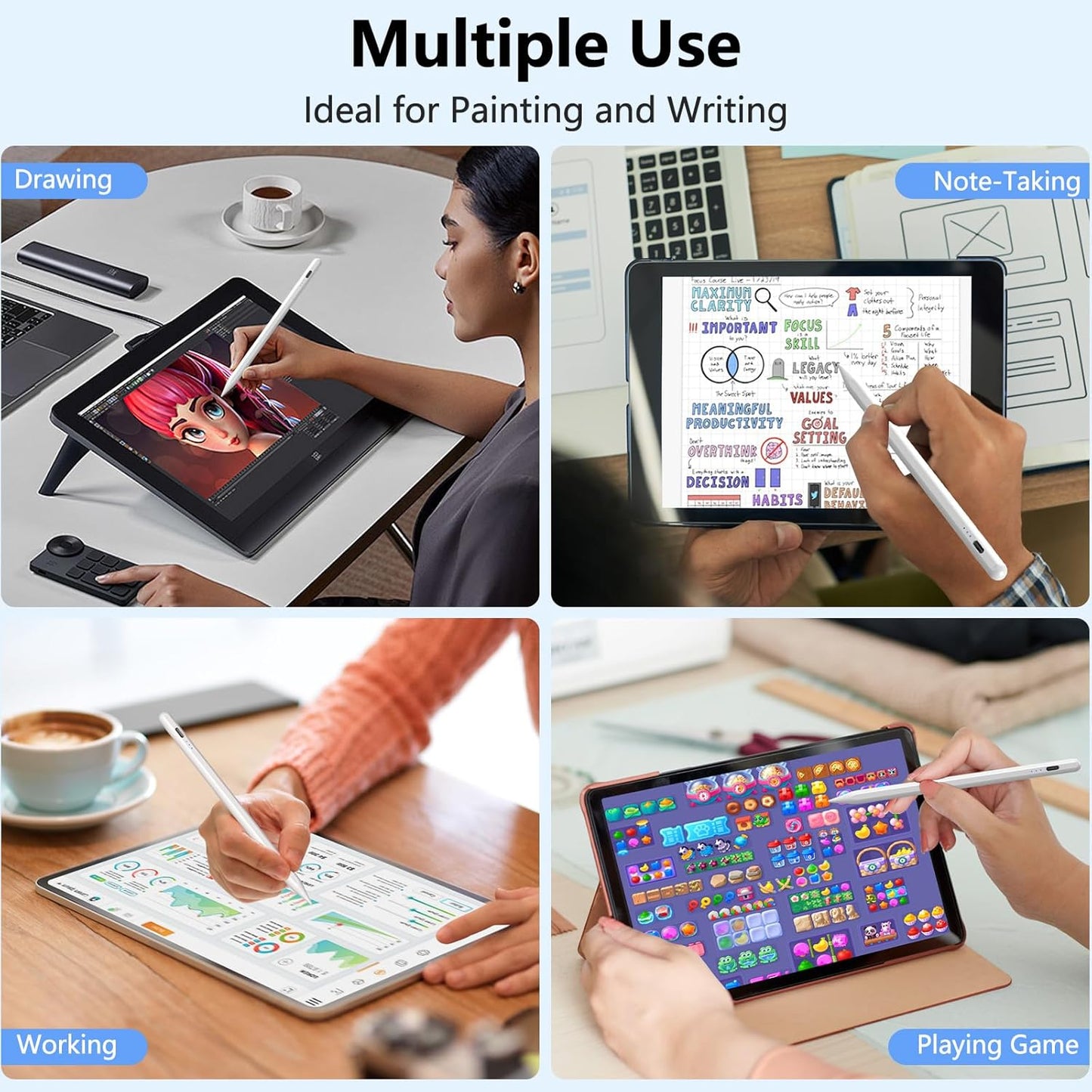 Stylus Pen for iPad 2018-2025 with Palm Rejection, Active Pencil for iPad 10th/9th/8th/7th/6th Generation, for iPad Pro 11/12.9 inch, for iPad Air 5th/4th/3th Gen, for iPad Mini 6th/5th Gen (White)