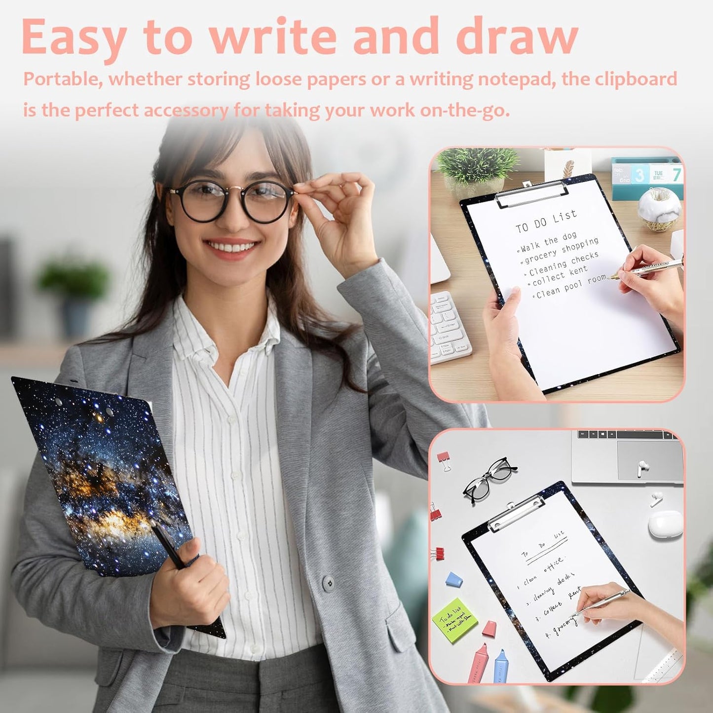 Galaxy Space Plastic Clipboards,Cute Fashion Clipboard Decorative 8.5" x 12.5"Standard A4 Size Clipboards,Acrylic Clipboard for Teacher,Social Worker,Students,Nurse,Office Supplies