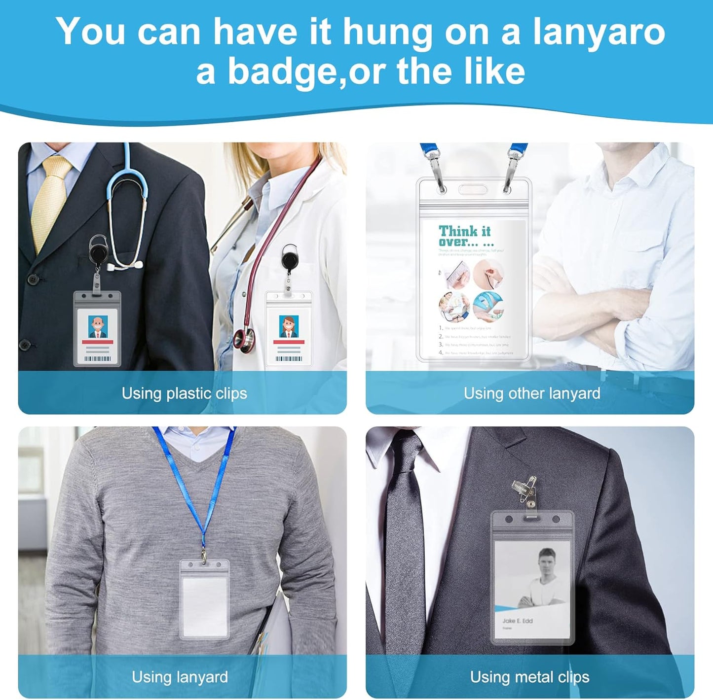 1000 Pack Extra Thick ID Card Name Badge Holder Heavy Duty Waterproof Clear Plastic PVC Vertical Sleeve Pocket Resealable