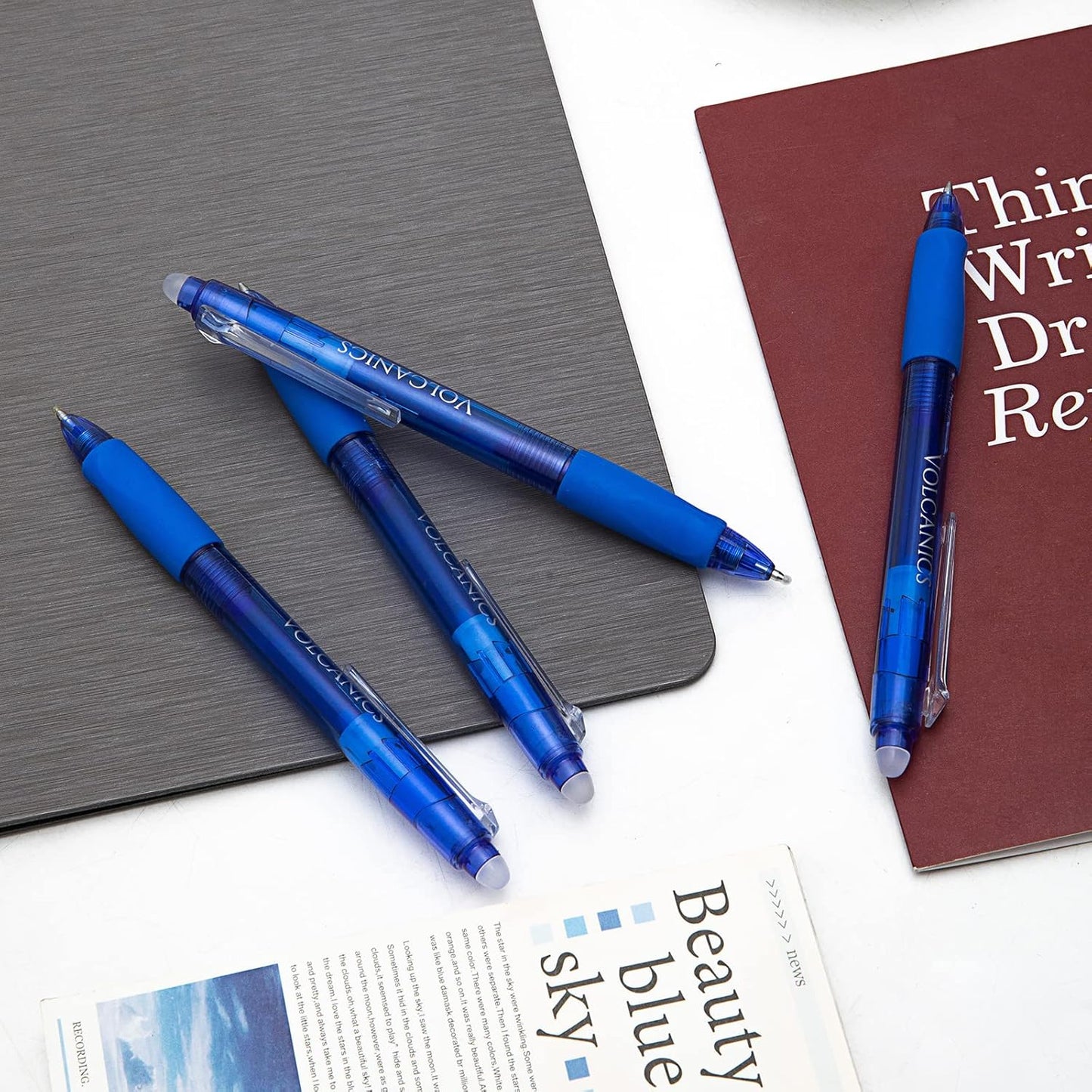 Volcanics Erasable Gel Pens Retractable Clicker Gel Erasable Pens with Eraser,0.7mm Fine Tip for Rocket Book, School, Home and Office