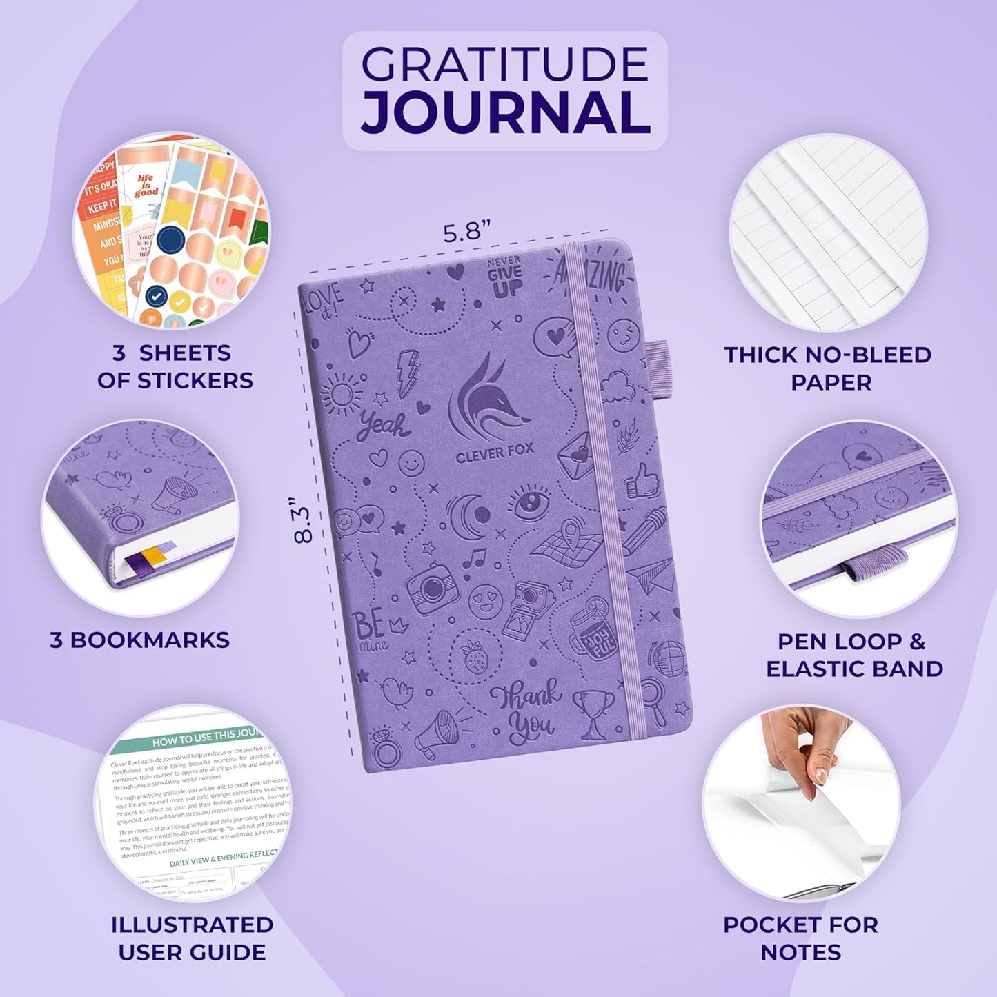 Clever Fox Gratitude Journal – Happiness, Positivity & Affirmation Daily Journal – Inspirational Daily Notebook – 3 Months, A5 (Lavender)