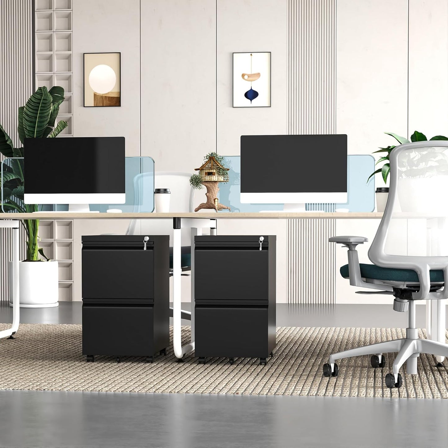 2 Drawer Mobile File Cabinet, Filing Cabinet Home Office for Letter, Legal Size, Fully Assembled Under Desk File Cabinet, Blac