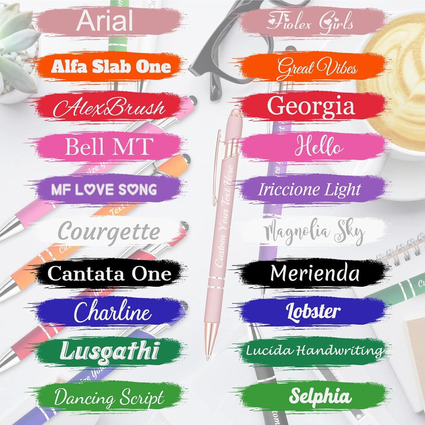 Personalized Pens Bulk 100 with Name Custom Engraving Ballpoint Pens with Stylus Tip Customized Smooth Writing Pens Personalized Gifts for Anniversary Birthday or Graduation(Orange,Black Ink)