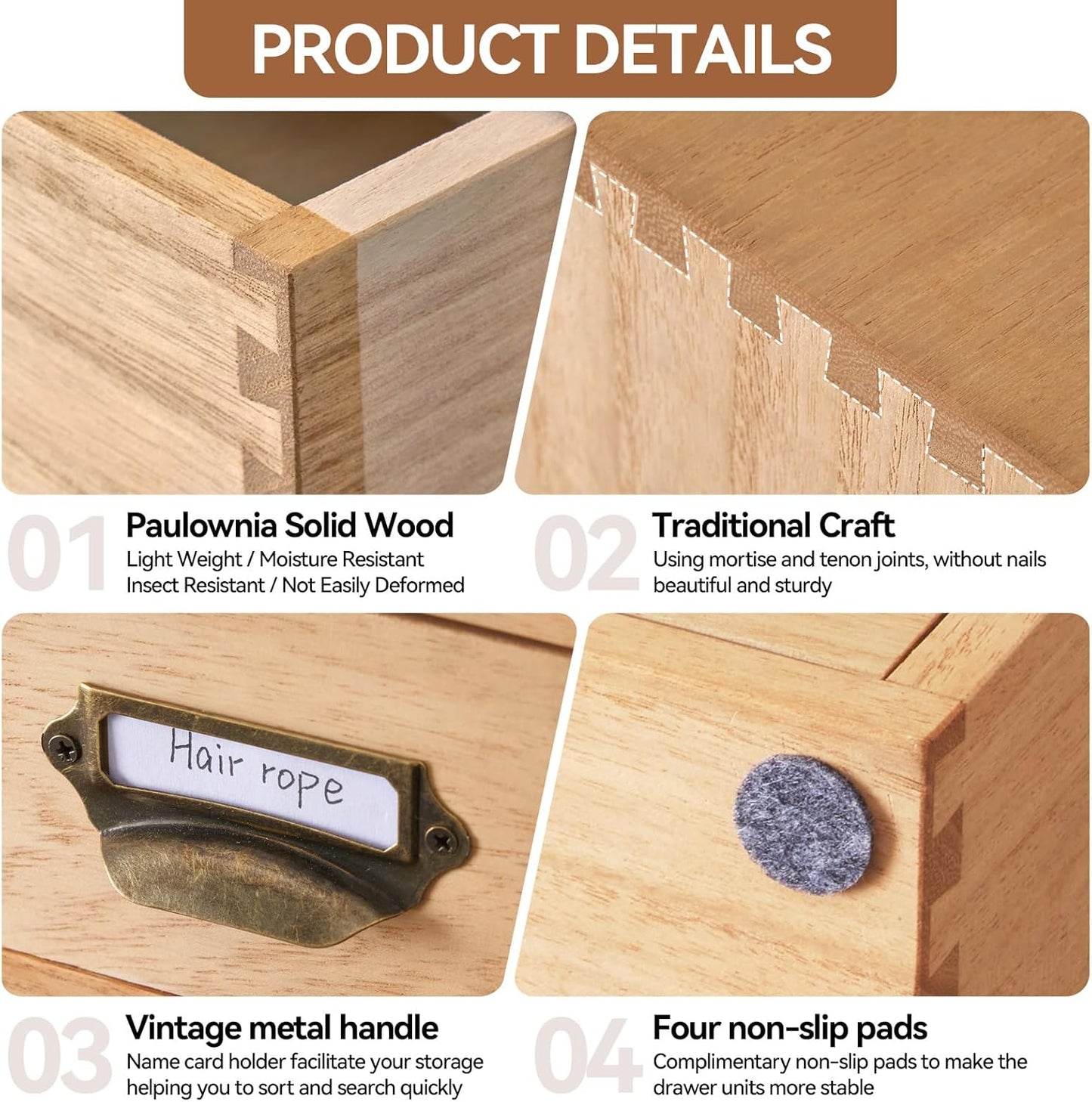 KIRIGEN Wood Drawer Organizer Desktop Storage Cabinet Box Drawers for Home Office Desk Organization and Storage 9 Drawer Mini Chest with Metal Handles Natural (9CG-NA)