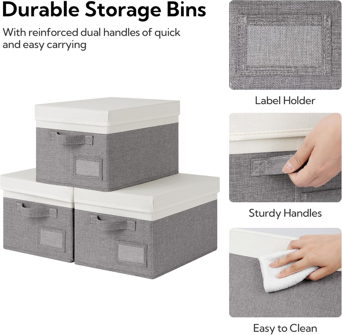 GRANNY SAYS Storage Bins with Lids, Collapsibe Clothes Organizers and Storage, Storage Baskets for Shelves, Decorative Storage Boxes with Lids, 3-Pack, Gray&Ivory