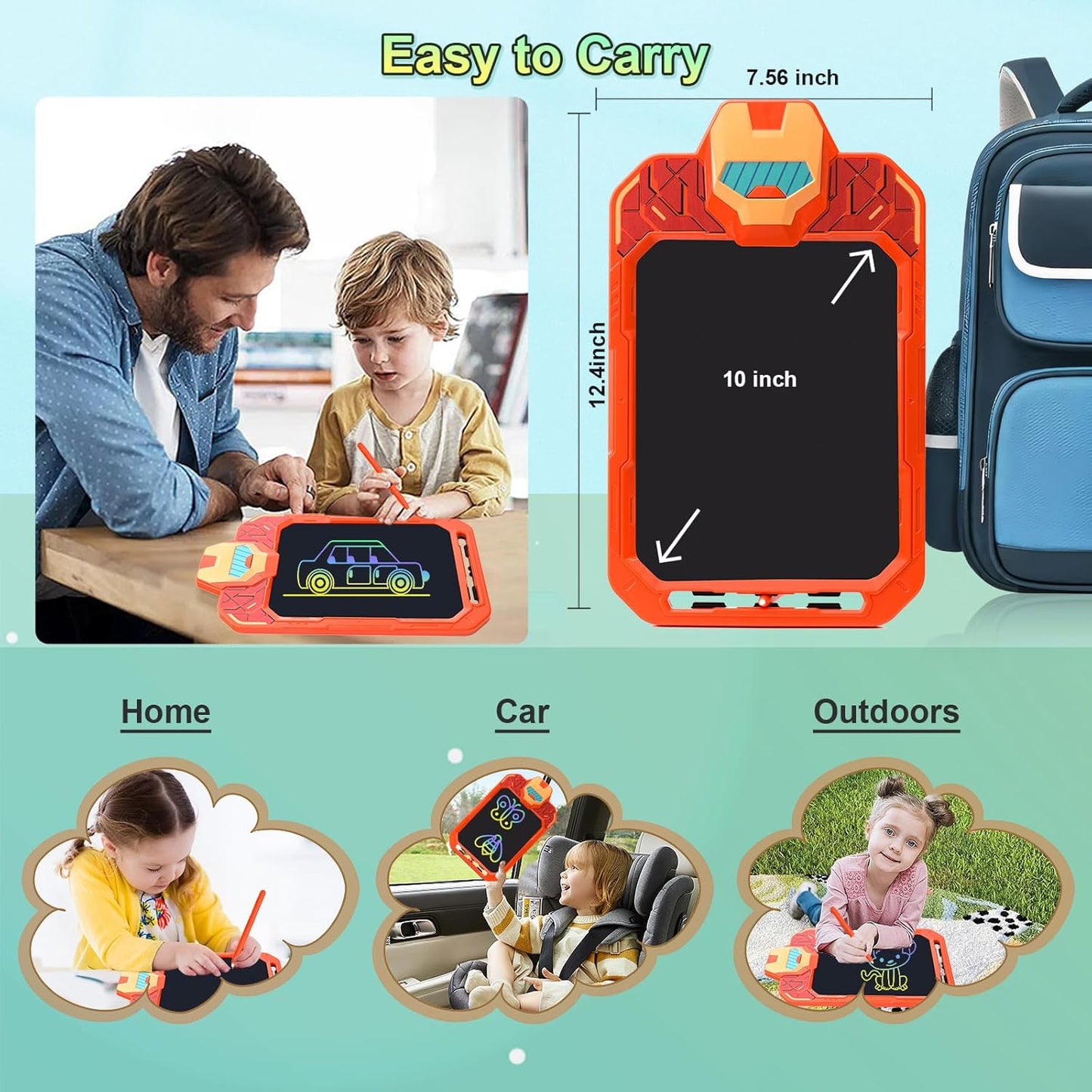 10 Inch LCD Writing Tablet for Kids – Mech Warrior, Erasable Doodle Board Drawing Pad, Travel Educational Toy for Toddlers 3-8, Birthday Boys & Man (Orange)