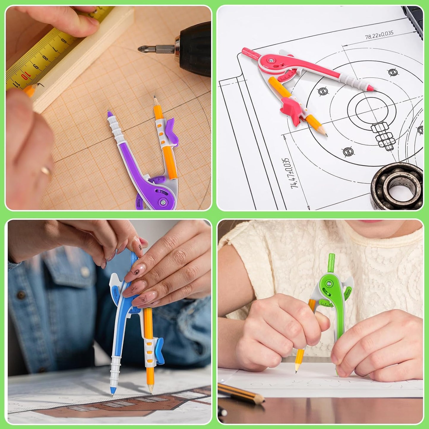 Zonon 30 Pcs Student Math Geometry Compass Tool Classroom Set Bulk 6 Inch Bright Colored Plastic Drawing Compass with Pencils Back to School Supplies for School Home Office