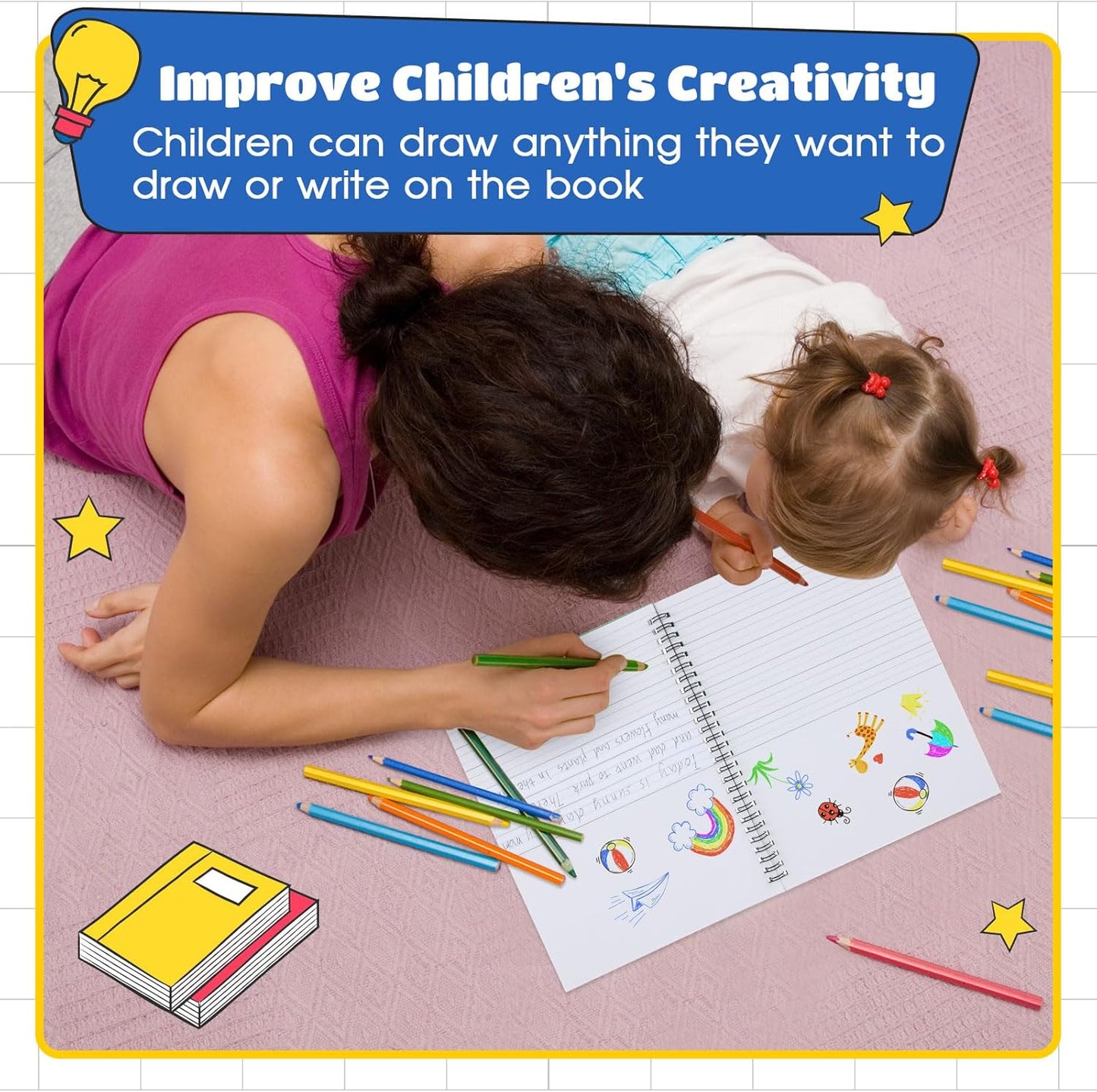 Henoyso 20 Pcs 100/50 Sheets Primary Composition Notebook K-2 Bulk Spiral Primary Journal Drawing Handwriting Practice for Kids Kindergarten 1st 2nd Back to School Supplies (Bright Color,50 Sheets)