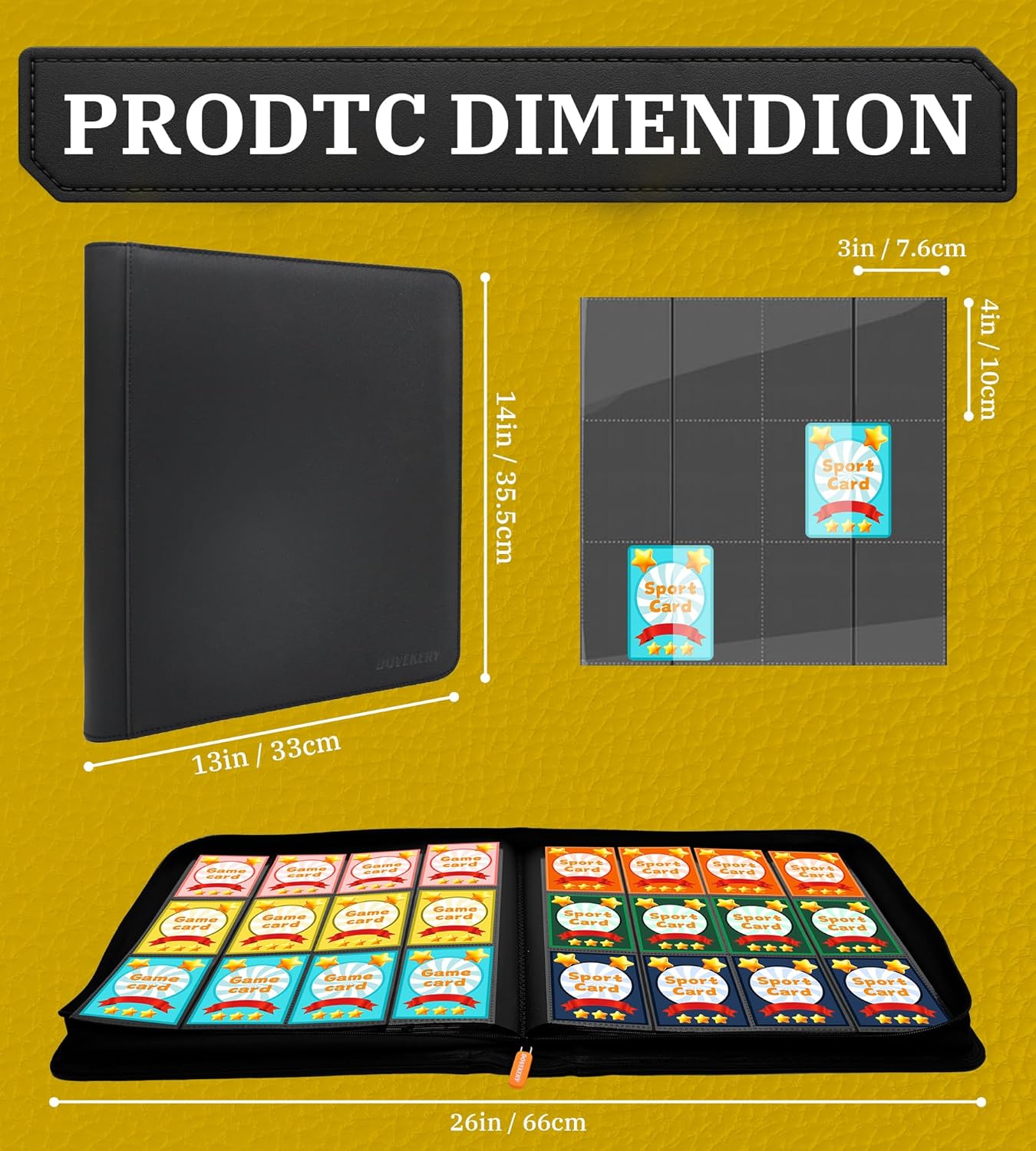 12 Pocket Card Binder, 864 Pockets Side Loading Trading Card Collection Binder, Zipper Ringless Card Holder Album for TCG, Sports, Game Business Cards, Black