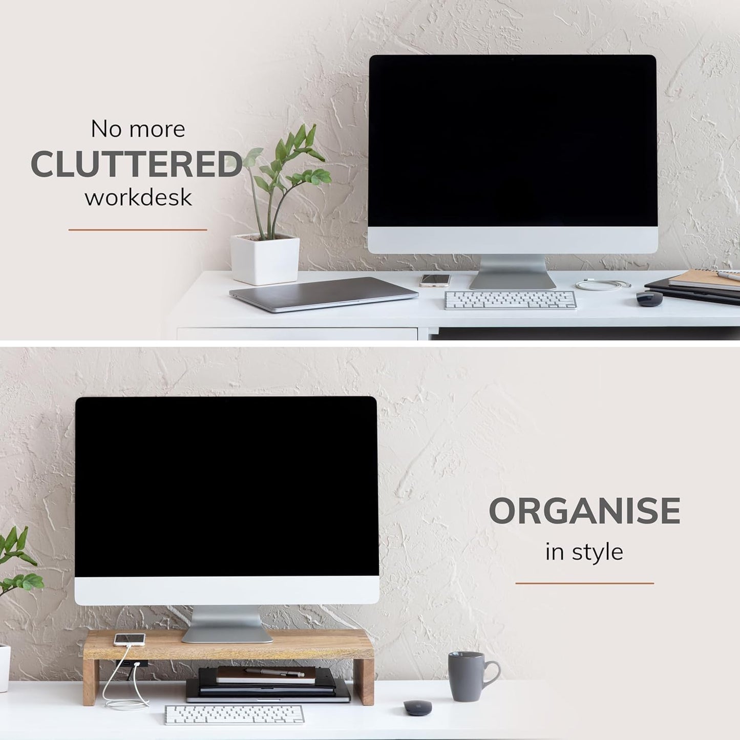 Anji Mountain Wooden Monitor Stand - Elegant Monitor Riser, Perfect Monitor Stand for Desk Organization, Durable Wood Construction monitor stands, Enhances Ergonomics and Workspace Efficiency,Natural