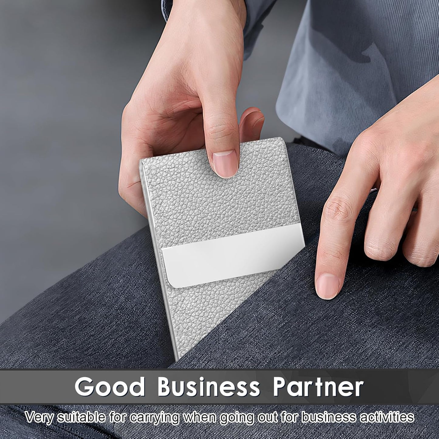 Business Card Holder with Ultra Slim Design, Business Card Case with Premium PU Leather, Suit Pocket Metal Card Holder for Women/Men, Magnetic Closure Quick Access Cards