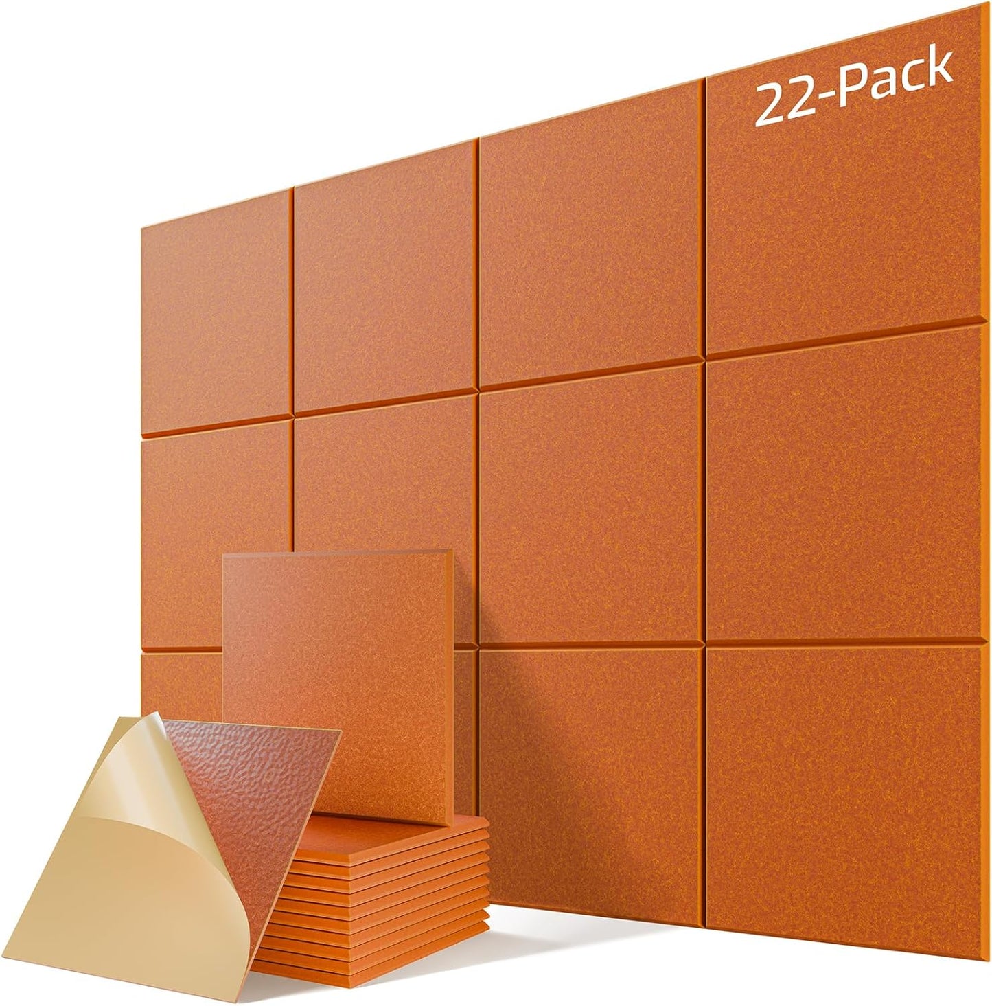 22 Pack Self-Adhesive Acoustic Panels, 12" X 12" X 0.4" High-Density Sound Proof Foam Panels for Walls, Soundproof Wall Panels for Home & Office (Orange)