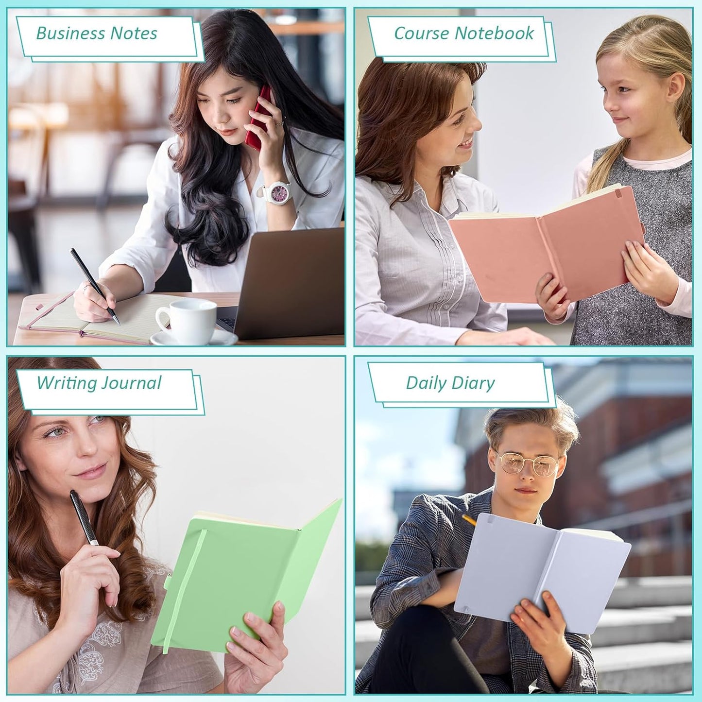 Laumoi 14 Pack Lined Journal Notebooks 5.5 x 8.2 Inch A5 Hardcover Notebook College Ruled Notepad with Pen Holder PU Leather Ruled Lined Journals for School Business Work Writing (Candy Color)