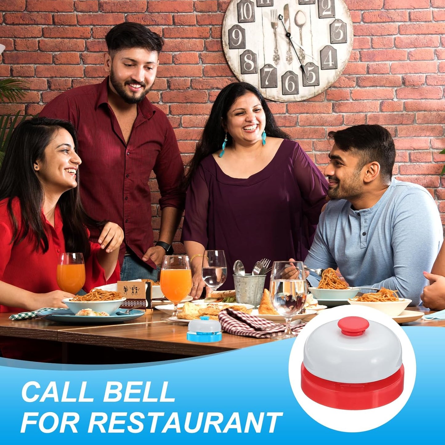 PATIKIL Desk Call Bell 2.5" Diameter, 4 Pcs Dinner Desk Front Bell for Service with Metal Anti-Rust Construction for Hotel Restaurant Reception Areas Office Warehouse, Red/White