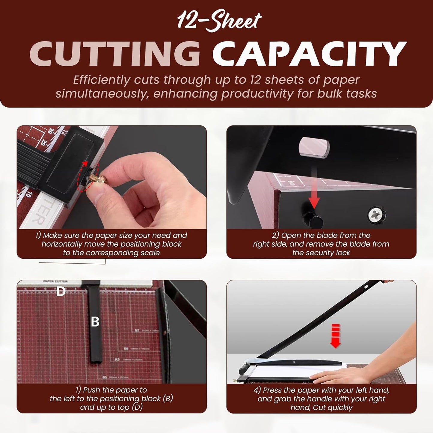 Guillotine Paper Cutter Heavy Duty, 18" Cut Length Paper Trimmer Cuts 12 Sheets, Accurate & Safe Paper Slicer Cutter for Cardstock, Photos, Crafts, Office, Home & Classroom