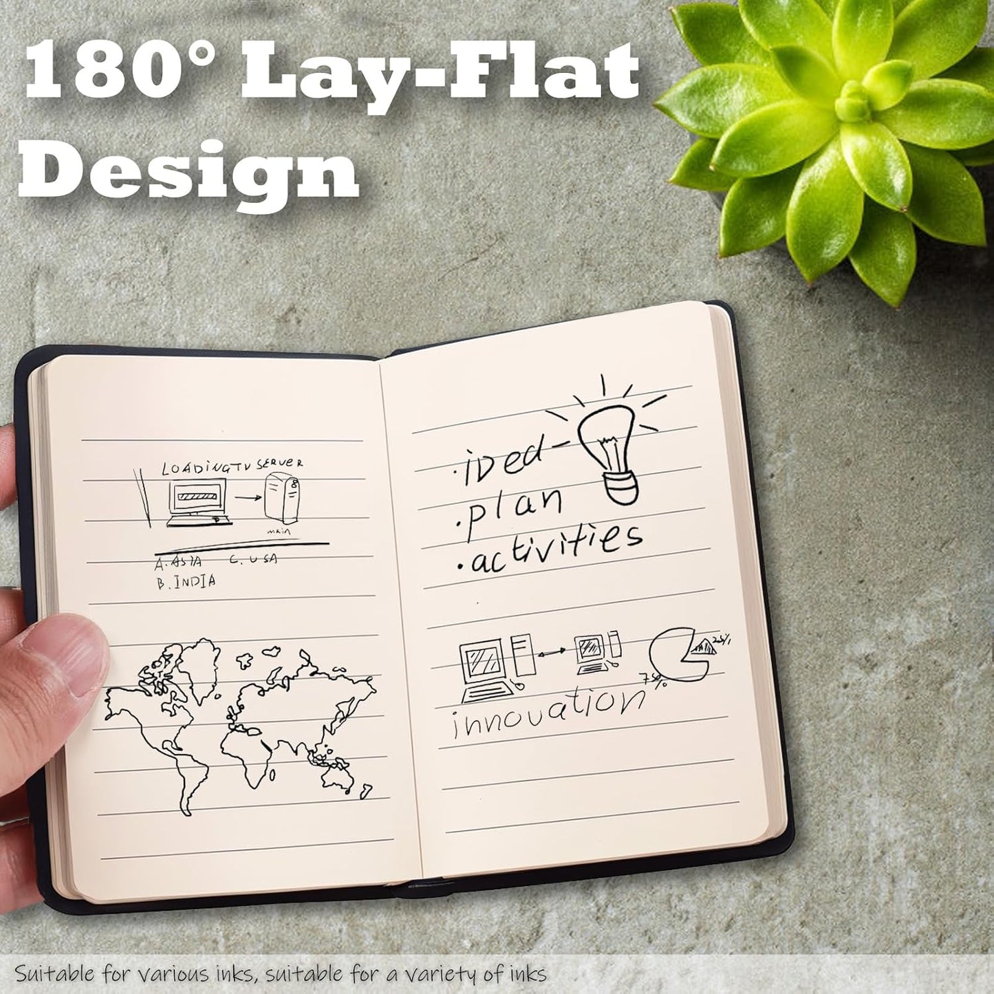 2 Pack Pocket Notebook Small Notebook, 3" x 4.4" Journal Notebook Hardcover with Thick Lined Paper, 200 Pages Leather Cover Mini Journal Notepad (Black)