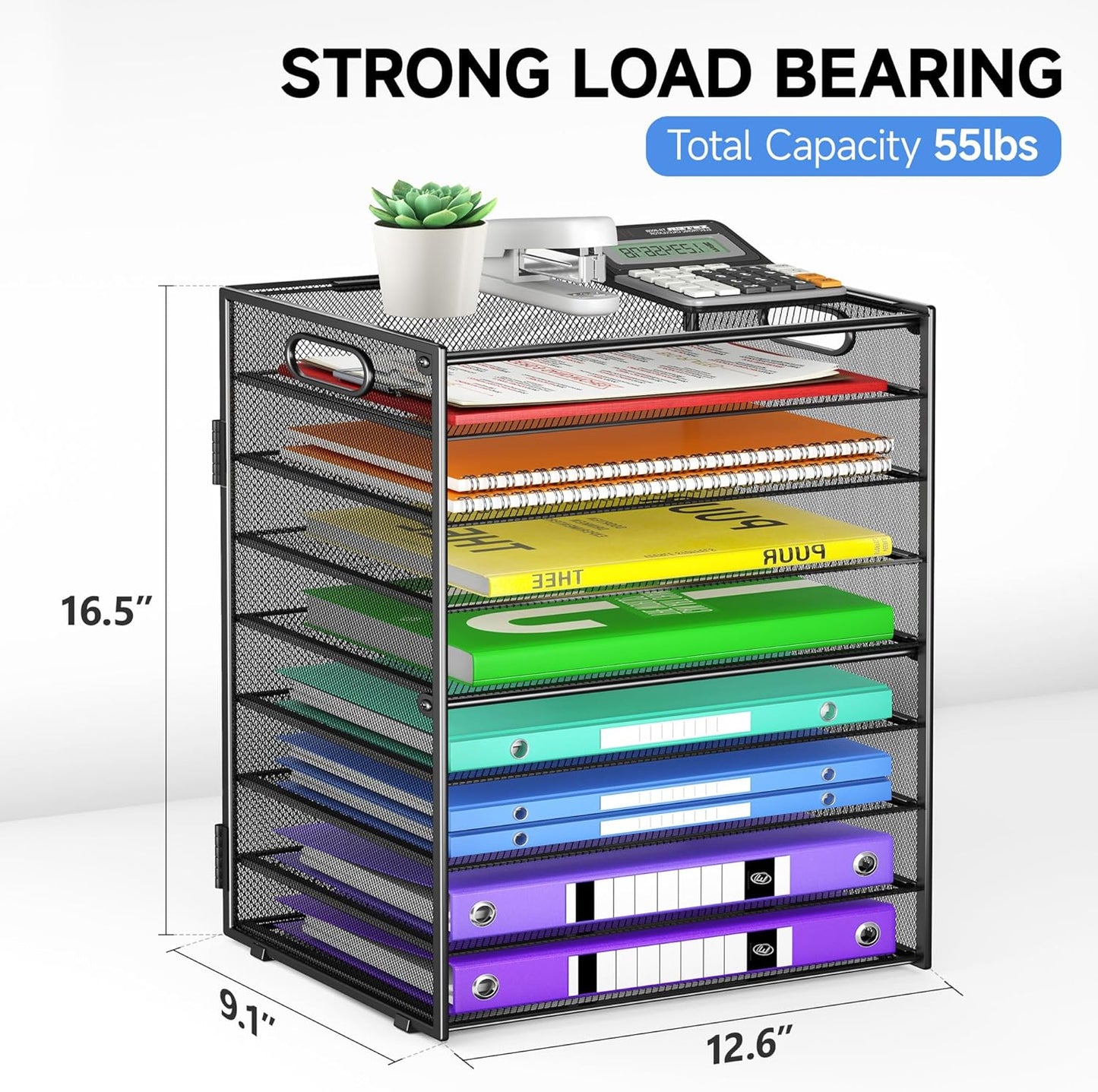 9 Tier Paper Organizer with Handle, Large Capacity Desk Organizer Mesh File Folder Letter Paper Tray Desktop Document Sorter for Classroom, School, and Office Accessories Organization- Black