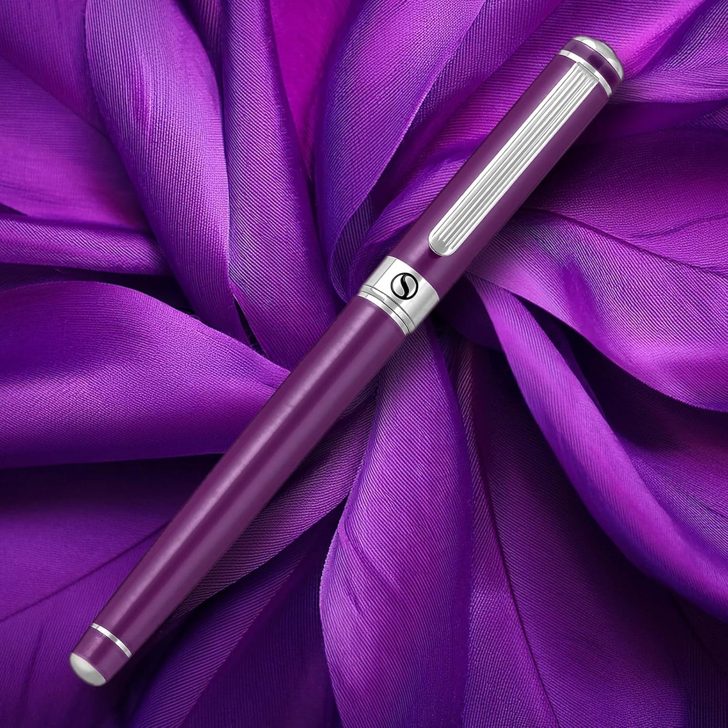 Scriveiner Dark Purple Rollerball Pen - Stunning Luxury Pen With Chrome Finish, Schmidt Ink Refill, Best Roller Ball Gift Set for Men & Women, Professional, Executive Office, Nice Pens