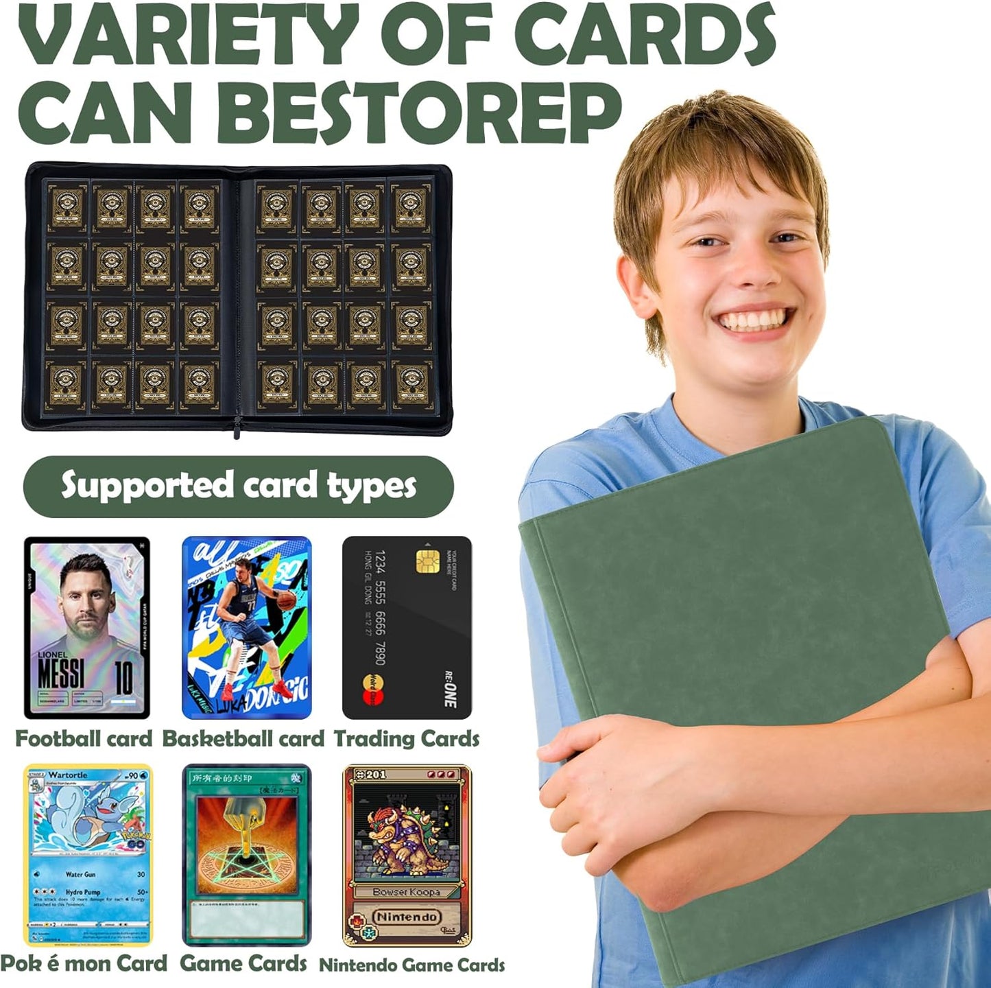 1000+ Pockets Card Binder,16 Pockets Trading Card Binder Ringless Side Loading Trading Card Album Folder for YuGiOh,MTG,TCG,Game Cards,Sports Cards,Business Cards(Dark Green)