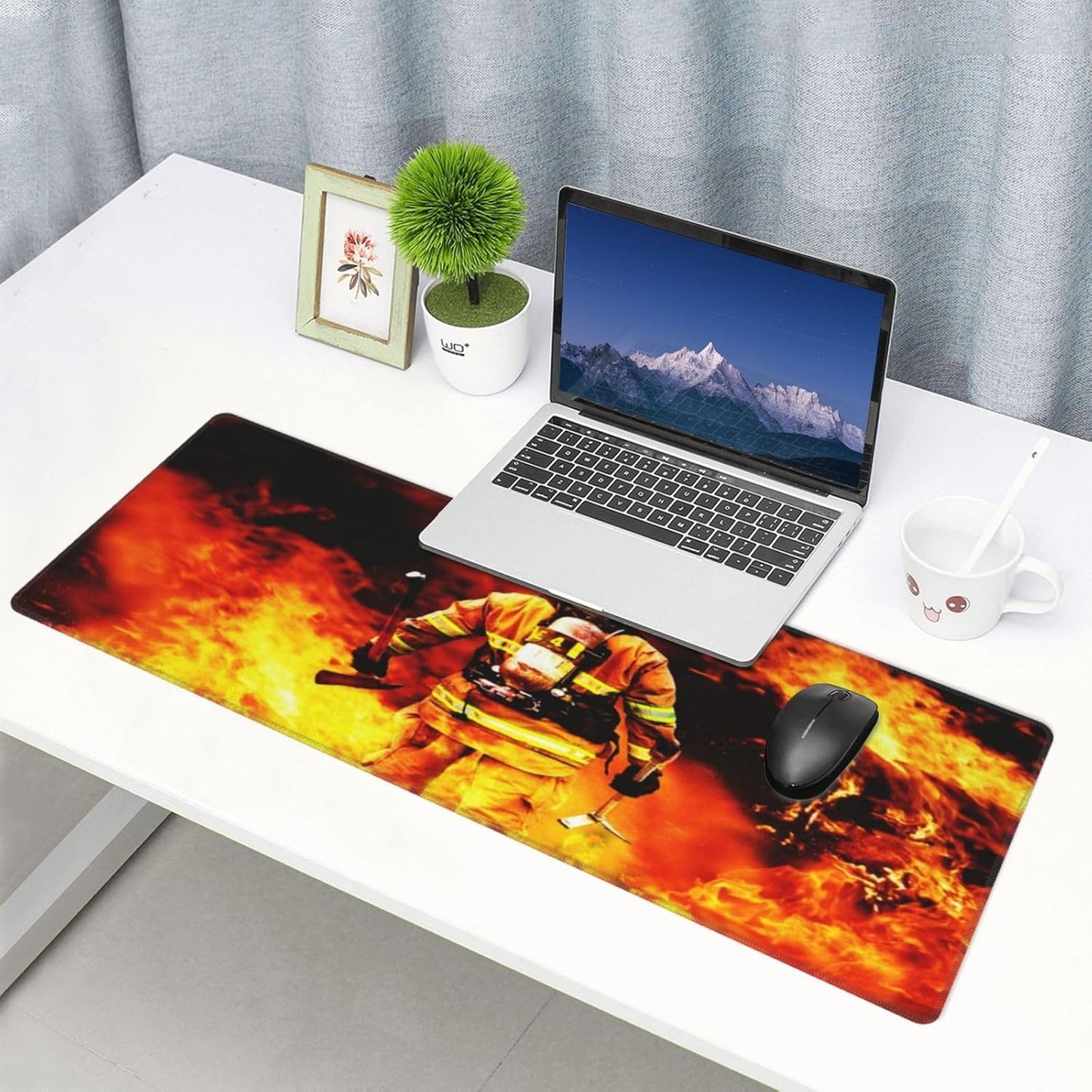 Fire Firefighter Fireman Mouse Pad, Large Big Gaming Mouse Pad Desk Pad, Mousepad with Non-Slip Rubber Base, Extended XXL Mouse Mat for Computer Laptop Office Accessories