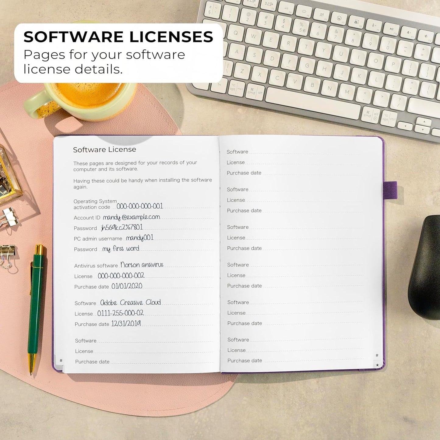 Clever Fox Password Book with alphabetical tabs. Internet Address Organizer Logbook. Large Password Keeper for Website Logins (Purple)