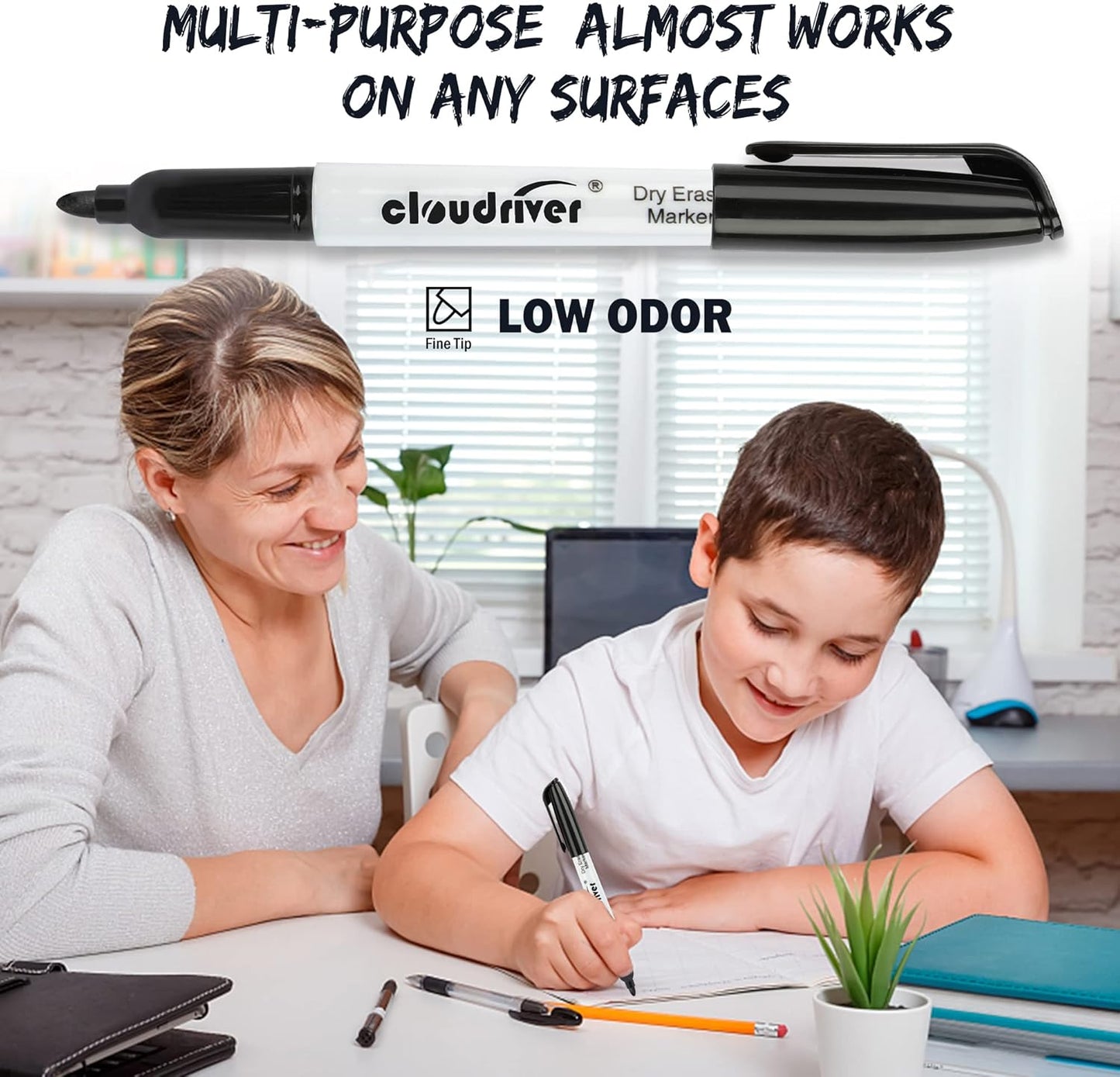 cloudriver Dry Erase Markers 128 Pack, Black Whiteboard Markers, Fine Tip, Low Odor, Bulk Dry Erase Marker For Office, home and School Supplies