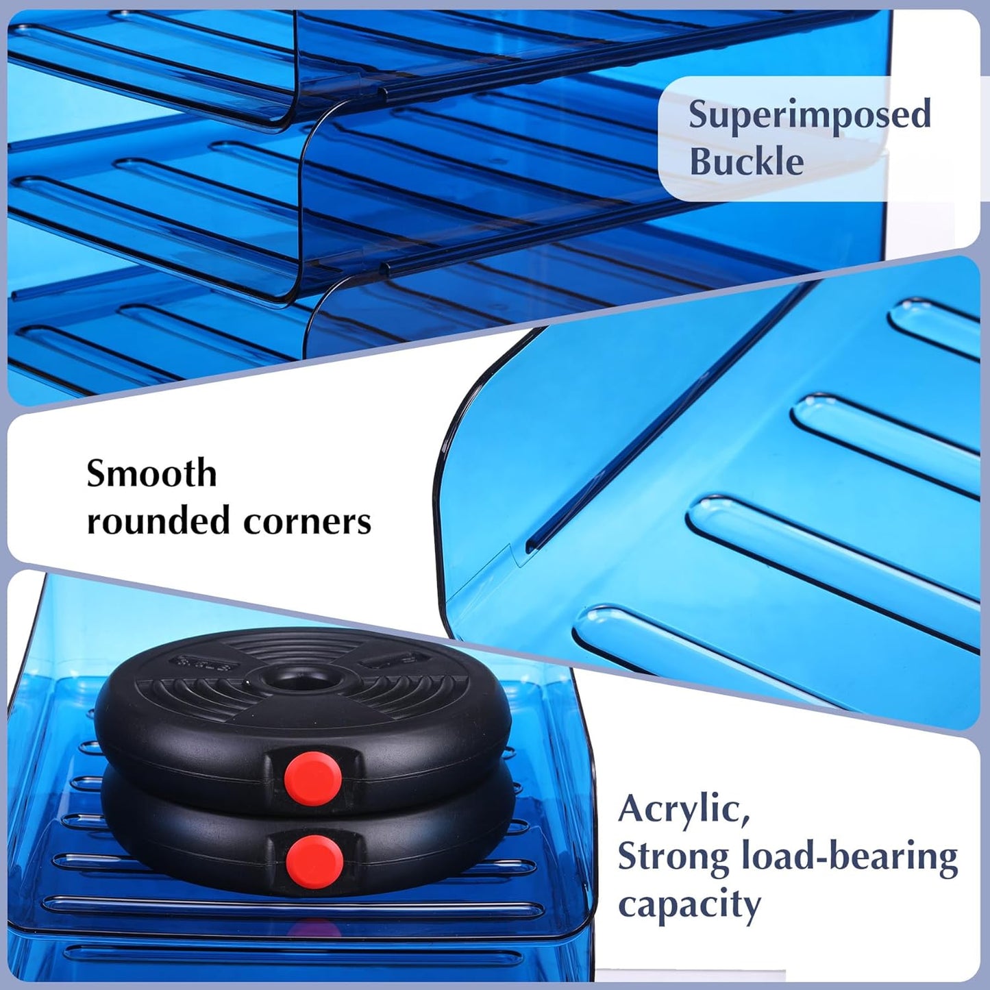 4 Pack Stackable Paper Tray Organizer File Organizer for Desk, Office Organizer and Storage for Desk Accessories, Notes, Books, File Paper, Document, Blue