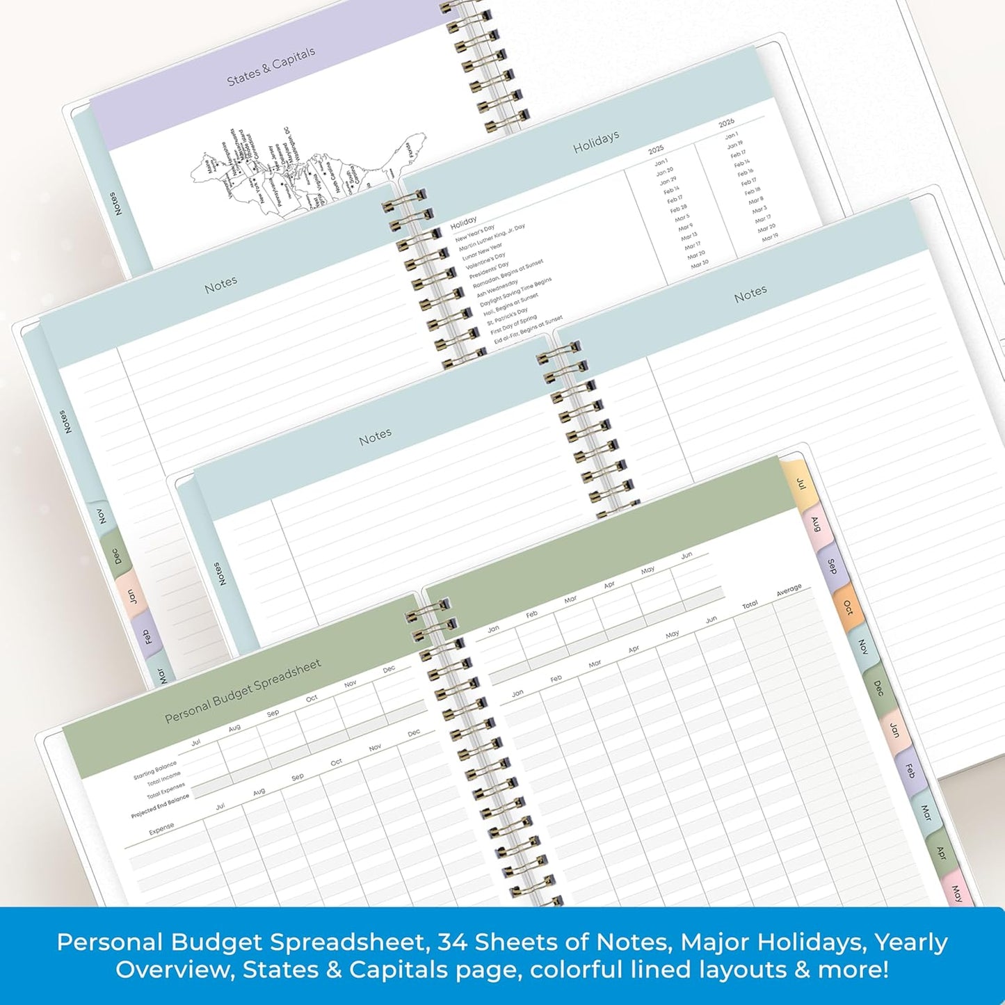 Blue Sky 2025-2026 Academic Year Weekly and Monthly Planner Calendar, July 2025 - June 2026, 12-Month, 5.8" x 8.6", Flexible Cover, Wirebound, Laminated Tabs, Storage Pocket, Borealis
