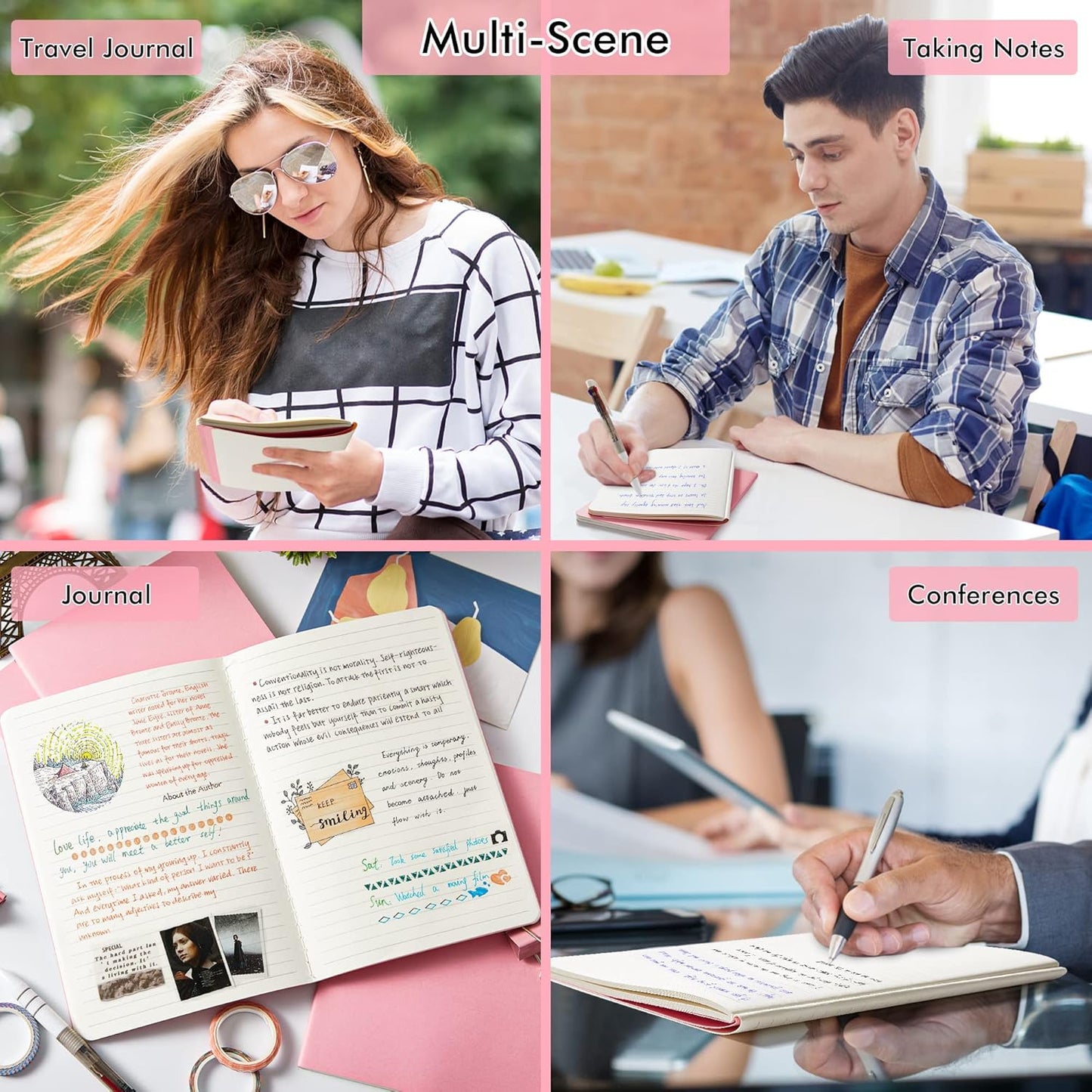 feela 16 Pack Soft Cover Journal Bulk, Lined Notebooks College Ruled for Work for Women Girl Writing, Blank Travel Journal Note Taking Notebook School Business Supplies, 8.2” x 5.5”, A5, Pink