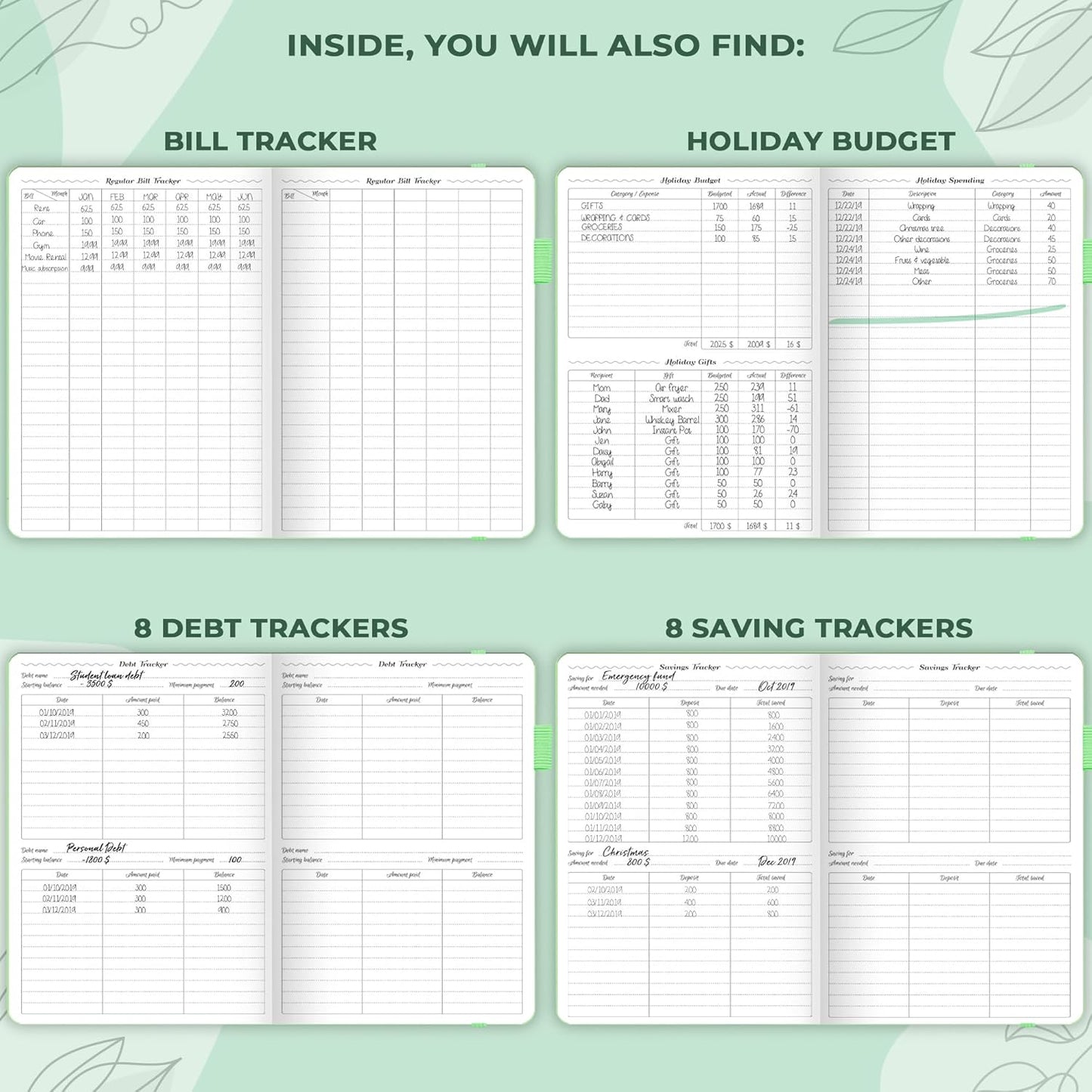 GoGirl Budget Planner – Monthly Financial Planner Organizer Budget Book. Expense Tracker Notebook Journal to Control Money, Compact (Mint Green)