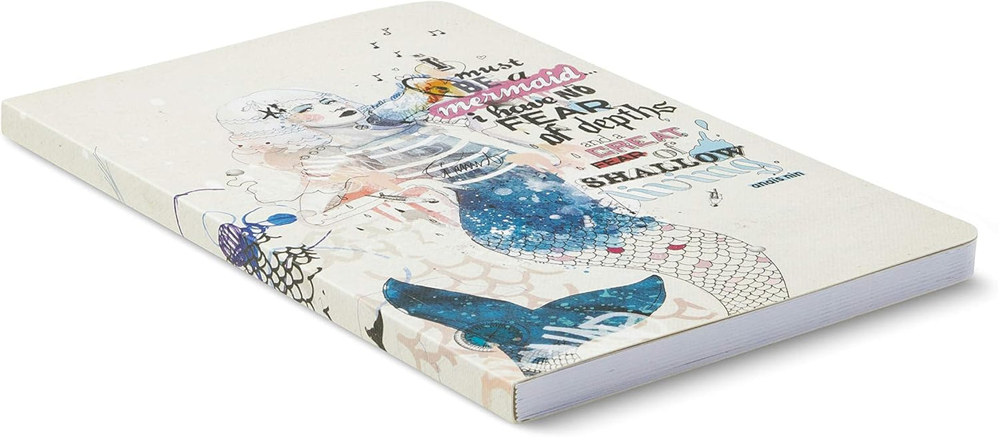 Compendium Softcover Journal - I must be a mermaid… I have no fear of depths, and a great fear of shallow living. – A Write Now Journal with 128 Lined Pages, 5″W x 8″H