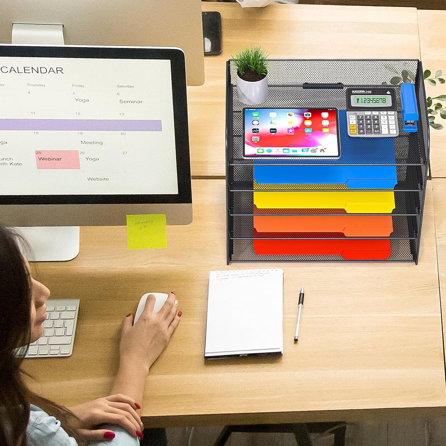 2 Pack Legal/A4/Letter Size Desk Paper Organizer Desktop File Organizer Document Sorter, 5 Tier Mesh Letter Tray File Folder Holder Office Accessories Organization