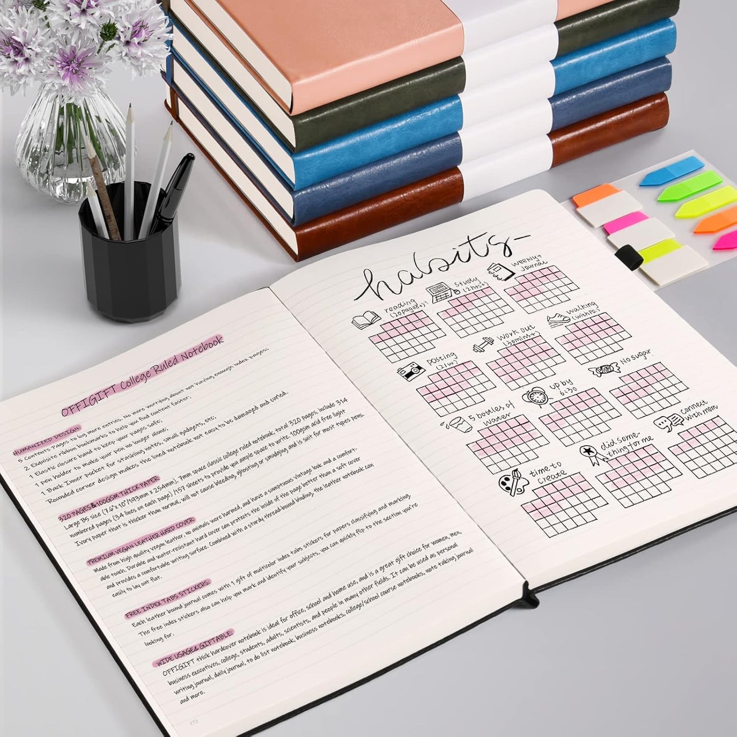 College Ruled Notebook, Large B5 Hardcover Leather Journal, 312 Numbered Pages Writing Journal, 100gsm No Bleed Paper, Lined Journal Notebook for Women Men School Office, 7.6'' X 10'', Burgundy