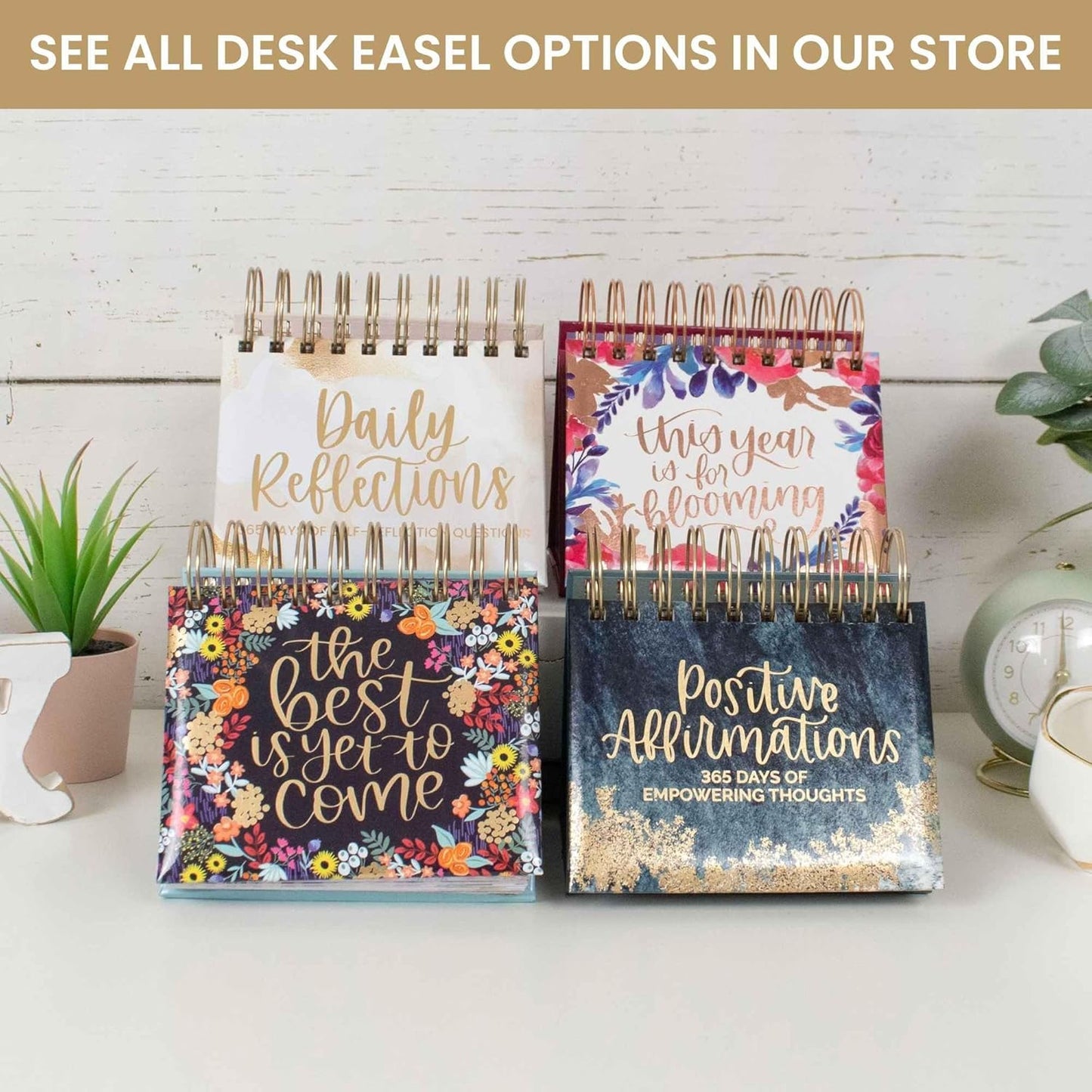 bloom daily planners Undated Perpetual Desk Easel - Motivational Inspirational Standing Flip Calendar - Page a Day (5.25" x 5.5") - Daily Mindfulness Reflection Questions