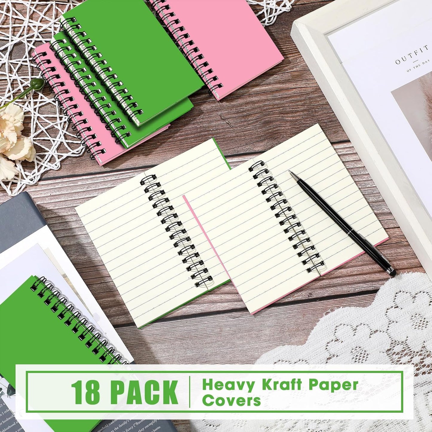 Jutom 18 Pcs Small Spiral Notebooks Memo Pads 3x5 Bulk Small Pocket Notebooks Mini Notepads with Lined Pages Mini Journals for Office Back to School Work Writing Supplies, 120 Pages (Pink Green)