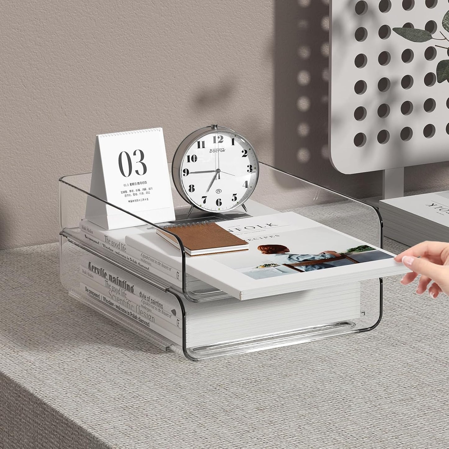 2-Tier Acrylic Paper Tray Organizer - Low-Profile Desk File Sorter for Office/Home, Clear Stackable Letter Tray for Bills, Crafts, Notebooks