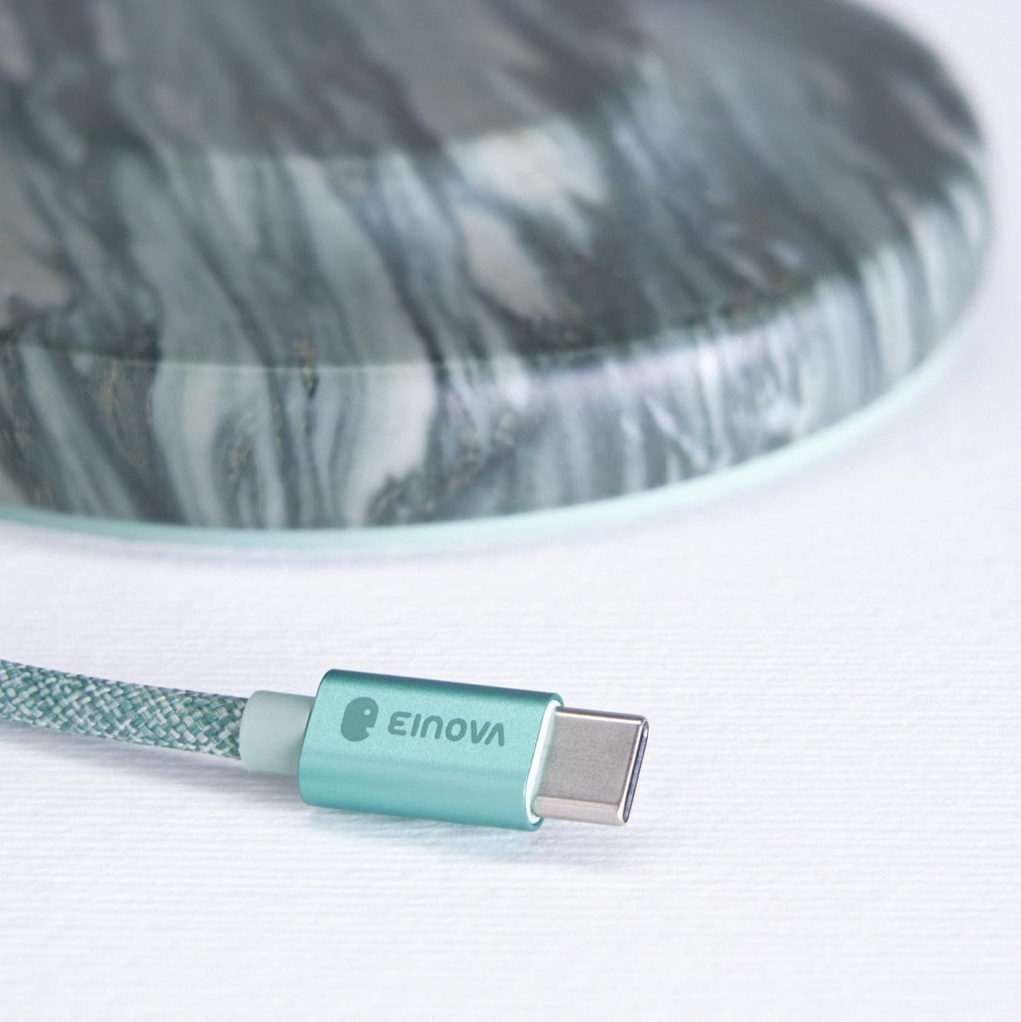 Einova Classic Stone – Marble Wireless Charging Pad Designed in Italy, Integrated 6 ft USB-C Cable, Smartphones, Wireless Earbuds, Smartwatches – Pine Verde Alpi Marble