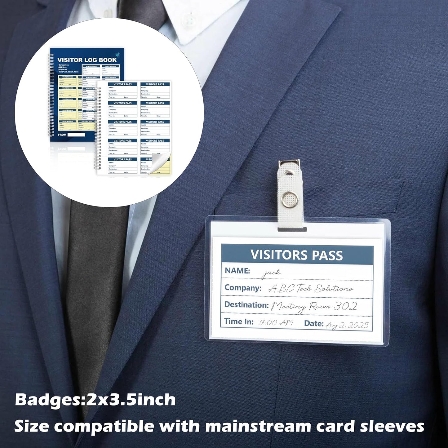 1 Pack of 500 Visitor Badges Registry Log with Carbonless Copy 2-Part Letter Size Visitor Log Book Spiral-Bound Self Visitor Badges Guest Register Book for Business or School (1)