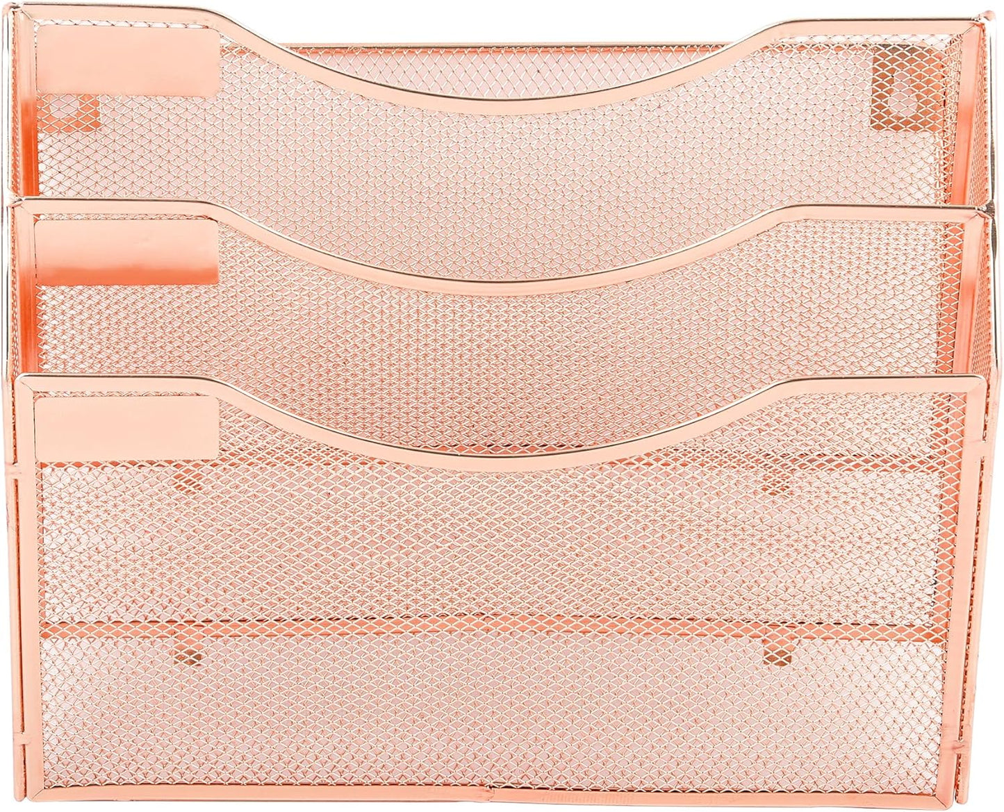 EASEPRES 3 Pocket Mesh Hanging Wall File Organizer, Wall Mounted Mail Paper Document Folder Holder, Clipboard Storage Organization Magazine Rack with Nametag Label for Office Home School, Rose Gold