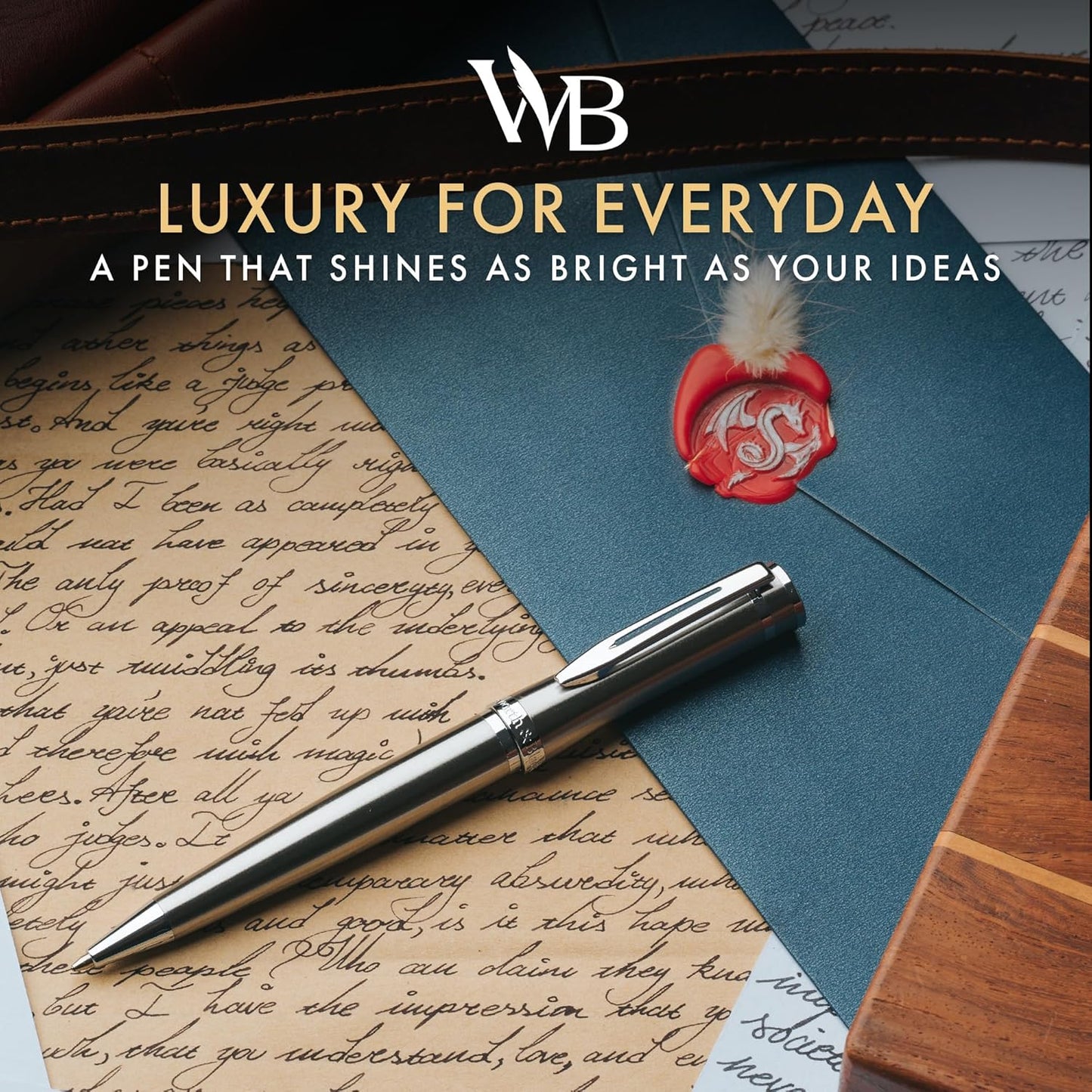 Wordsworth and Black Ballpoint Pen Silver Lacquer- Stunning Luxury Pen Chrome Finish, Ink Refill, Best Gift Set for Men & Women, Refillable, Elegant, Nice Pens, Fine Point