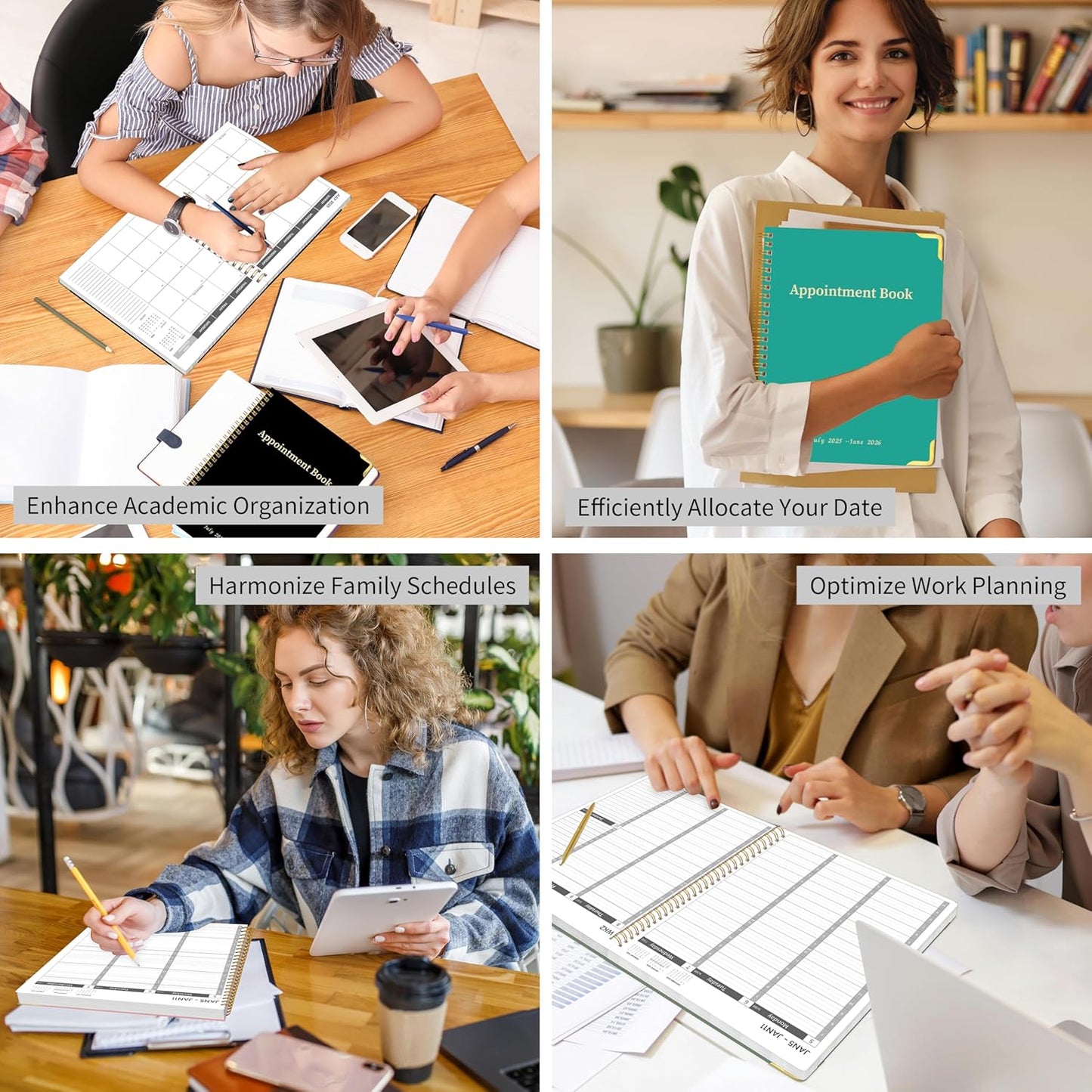 Appointment Planner 2025-2026 - Daily Hourly Schedule Planner from 7am - 10 pm, Weekly & Monthly Hourly Appointment Calendar from July 2025 - June 2026, 9" x 11"- Black