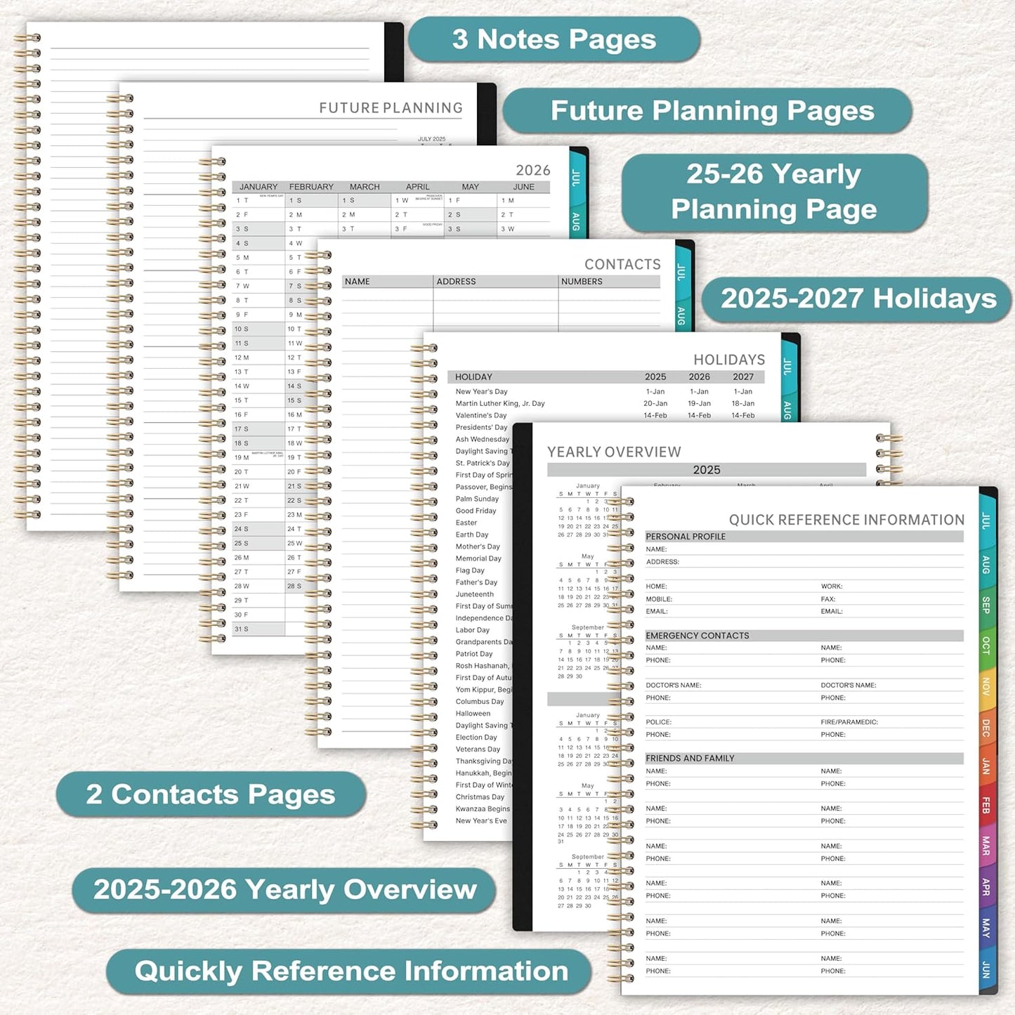 2025-2026 Weekly Appointment Book & Planner - July 2025 - June 2026, 2025-2026 Daily Hourly Planner, 9" x 11", Half Hour (30 Mins) Interval, Colorful Monthly Tabs, Lay-Flat, Inner Pocket